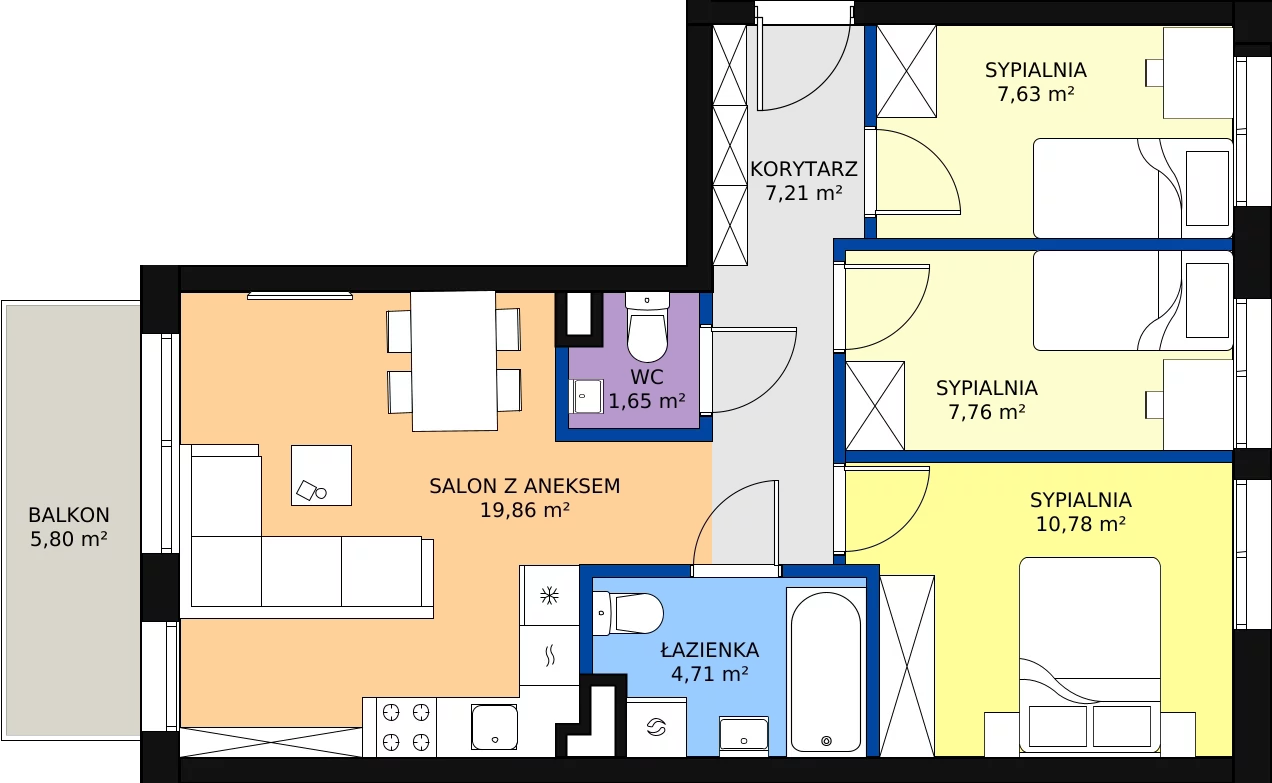 Zalety mieszkania 59.6 m², C3/1/1