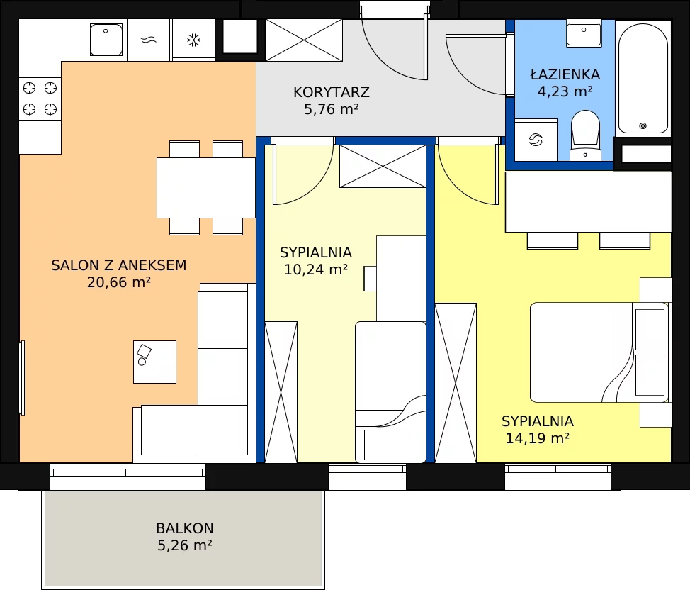 Zalety mieszkania 55.08 m², D1/1/2