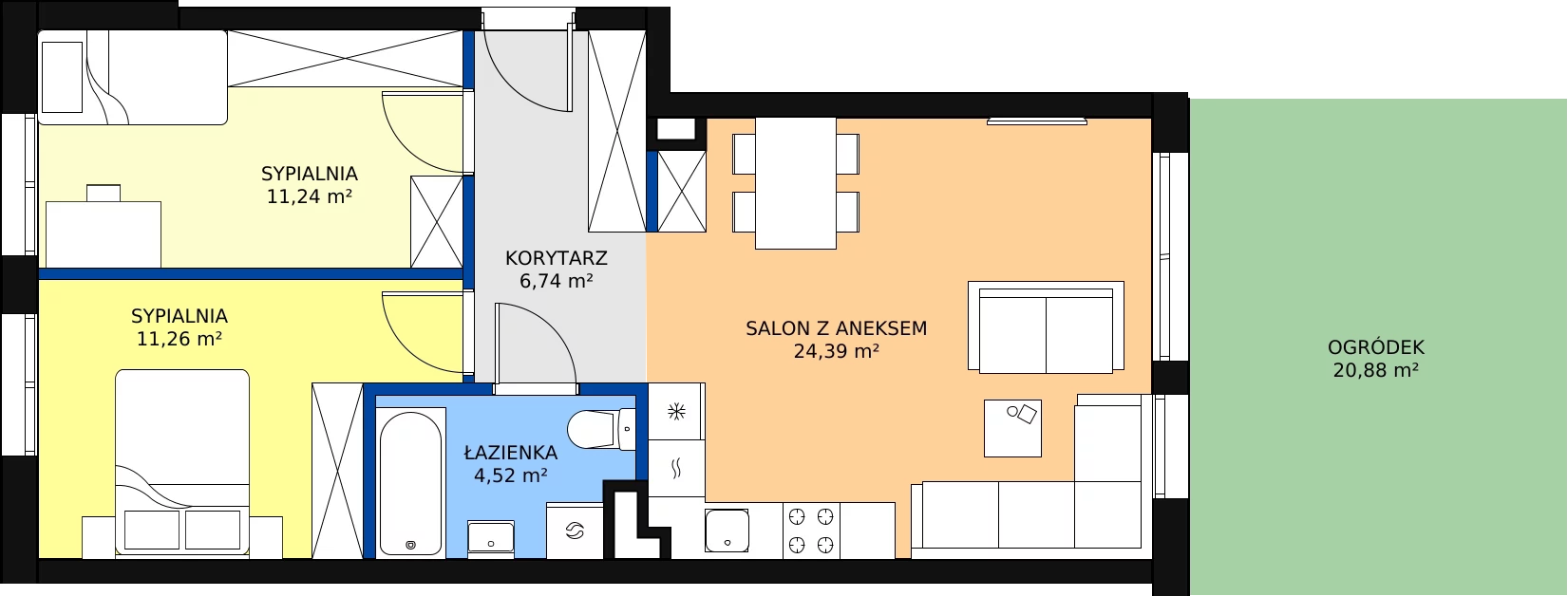 Zalety mieszkania 58.15 m², D2/0/3