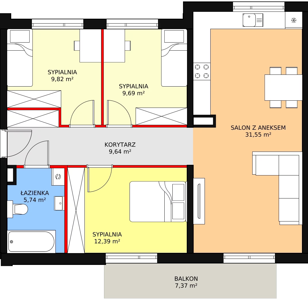 Mieszkanie 78,51 m², piętro 1, oferta nr K1/1/1, Riva, Wrocław, Maślice, ul. Ruczajowa