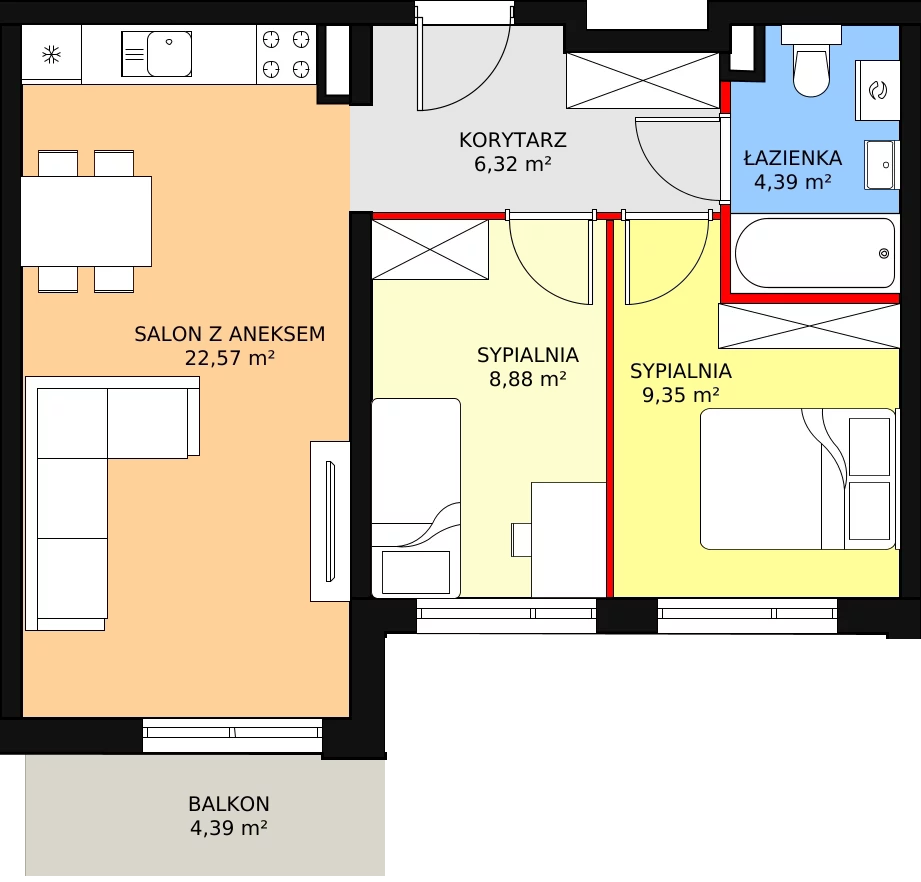 Mieszkanie 51,33 m², piętro 1, oferta nr K1/1/3, Riva, Wrocław, Maślice, ul. Ruczajowa