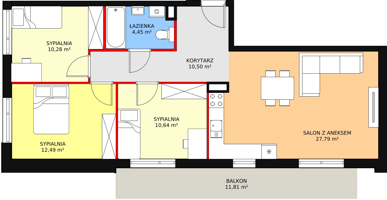 Mieszkanie 75,80 m², piętro 1, oferta nr K1/1/5, Riva, Wrocław, Maślice, ul. Ruczajowa