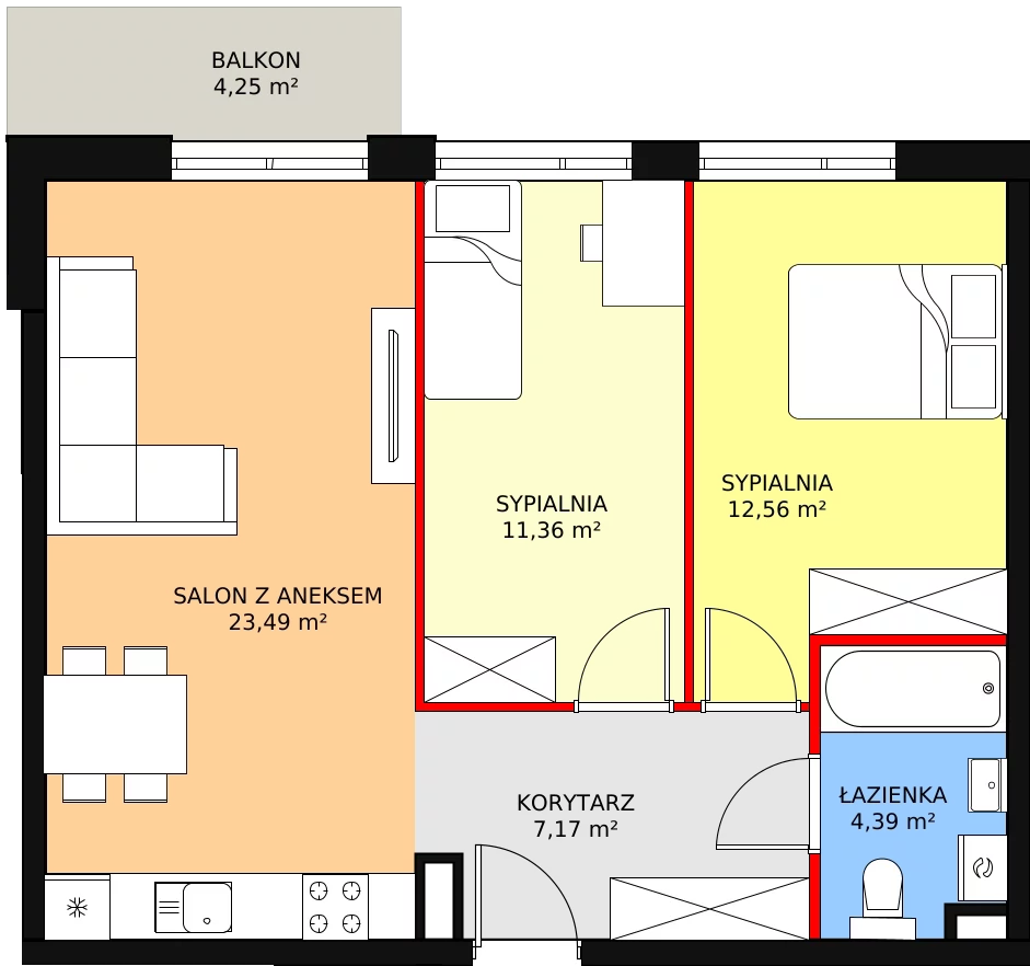 Mieszkanie 58,67 m², piętro 1, oferta nr K1/1/8, Riva, Wrocław, Maślice, ul. Ruczajowa