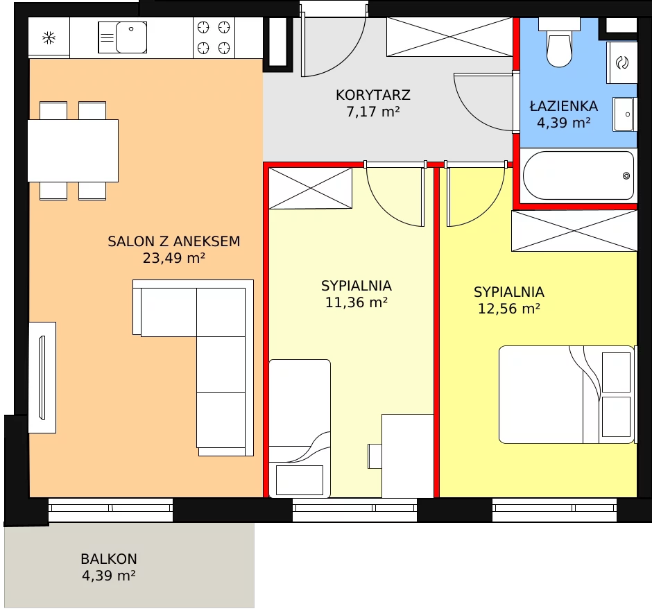 Mieszkanie 58,56 m², piętro 2, oferta nr K1/2/4, Riva, Wrocław, Maślice, ul. Ruczajowa