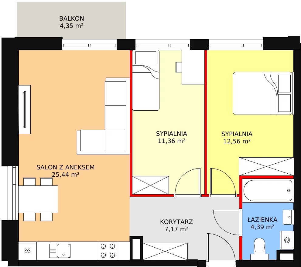 Mieszkanie 60,62 m², piętro 1, oferta nr K2/1/4, Riva, Wrocław, Maślice, ul. Ruczajowa