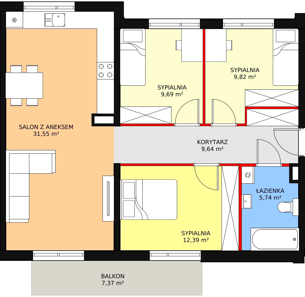 Mieszkanie 78,51 m², piętro 1, oferta nr K2/1/5, Riva, Wrocław, Maślice, ul. Ruczajowa