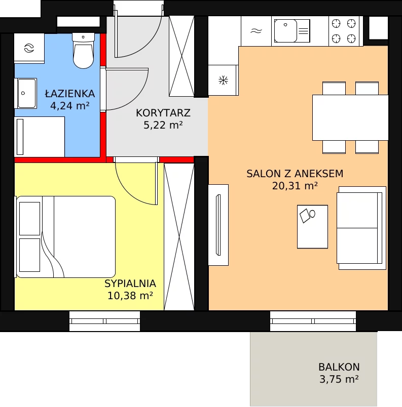 Mieszkanie 40,15 m², piętro 1, oferta nr B4/1/20, MONTANO, Polanica-Zdrój, al. Zwycięzców