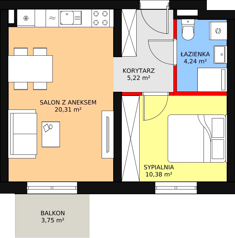 Mieszkanie 40,15 m², piętro 1, oferta nr B4/1/21, MONTANO, Polanica-Zdrój, al. Zwycięzców