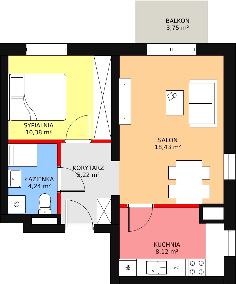 Mieszkanie 46,37 m², piętro 1, oferta nr B4/1/23, MONTANO, Polanica-Zdrój, al. Zwycięzców