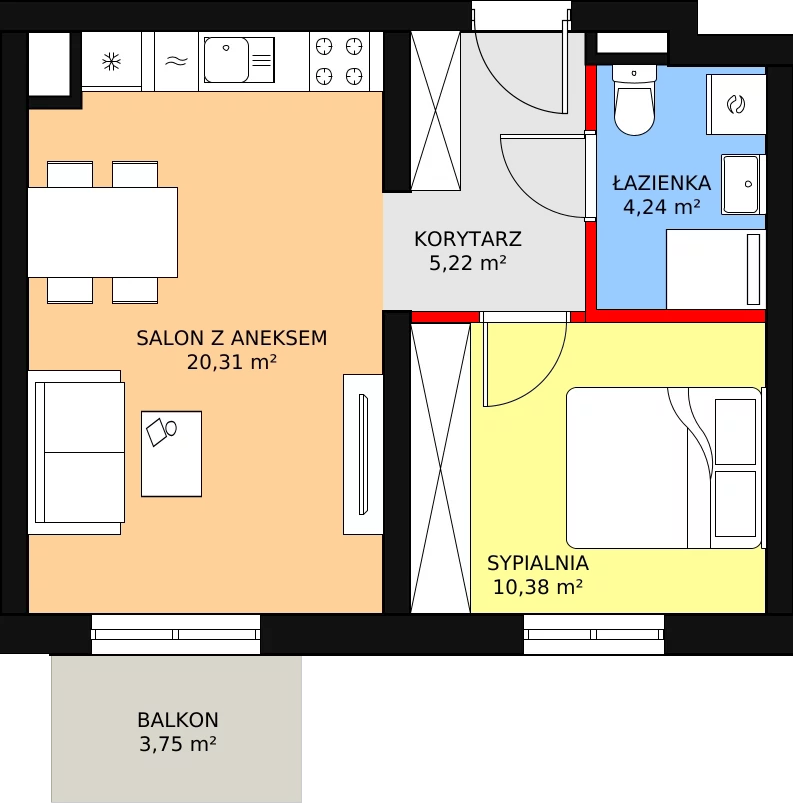 Mieszkanie 40,15 m², piętro 2, oferta nr B4/2/29, MONTANO, Polanica-Zdrój, al. Zwycięzców