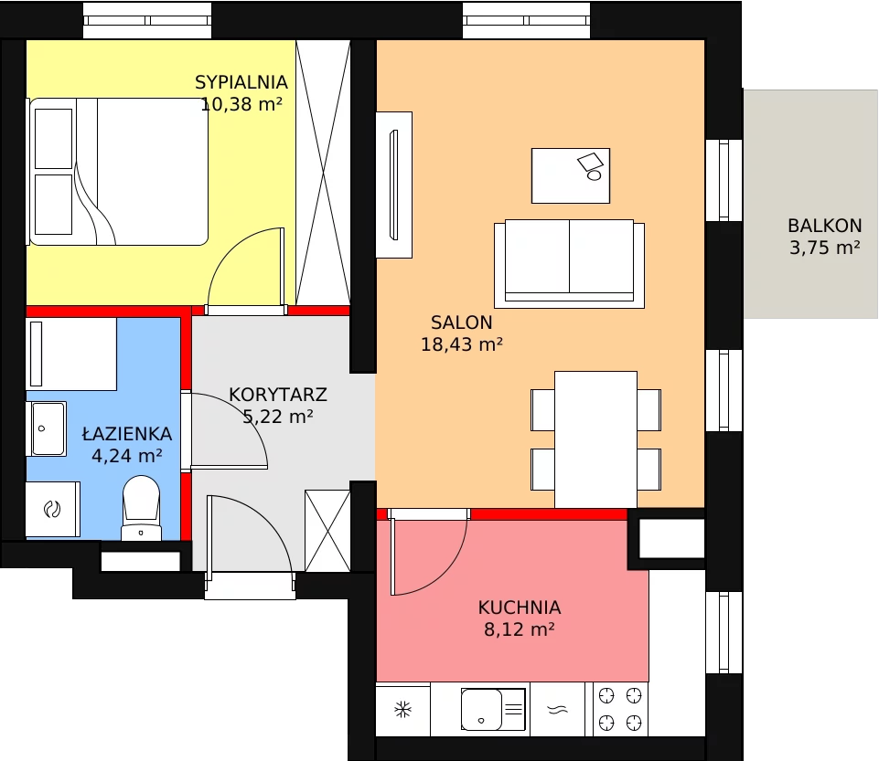 Mieszkanie 46,39 m², piętro 2, oferta nr B4/2/31, MONTANO, Polanica-Zdrój, al. Zwycięzców