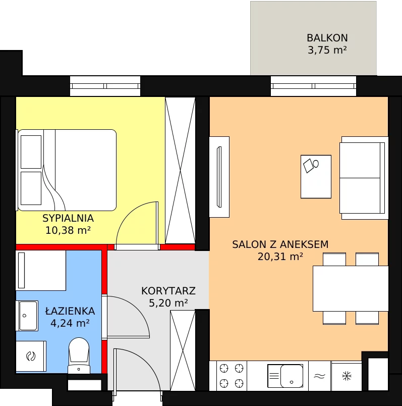 Mieszkanie 40,13 m², piętro 2, oferta nr B4/2/32, MONTANO, Polanica-Zdrój, al. Zwycięzców