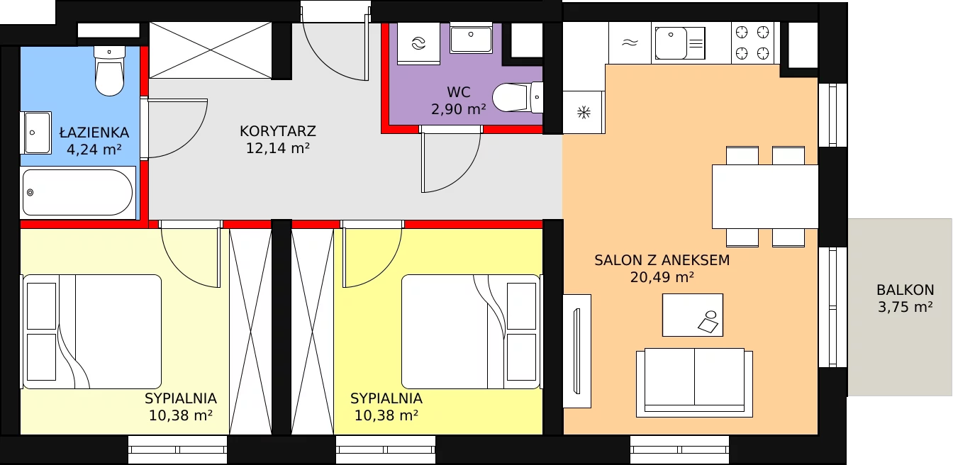 Mieszkanie 60,53 m², piętro 2, oferta nr B4/2/30, MONTANO, Polanica-Zdrój, al. Zwycięzców