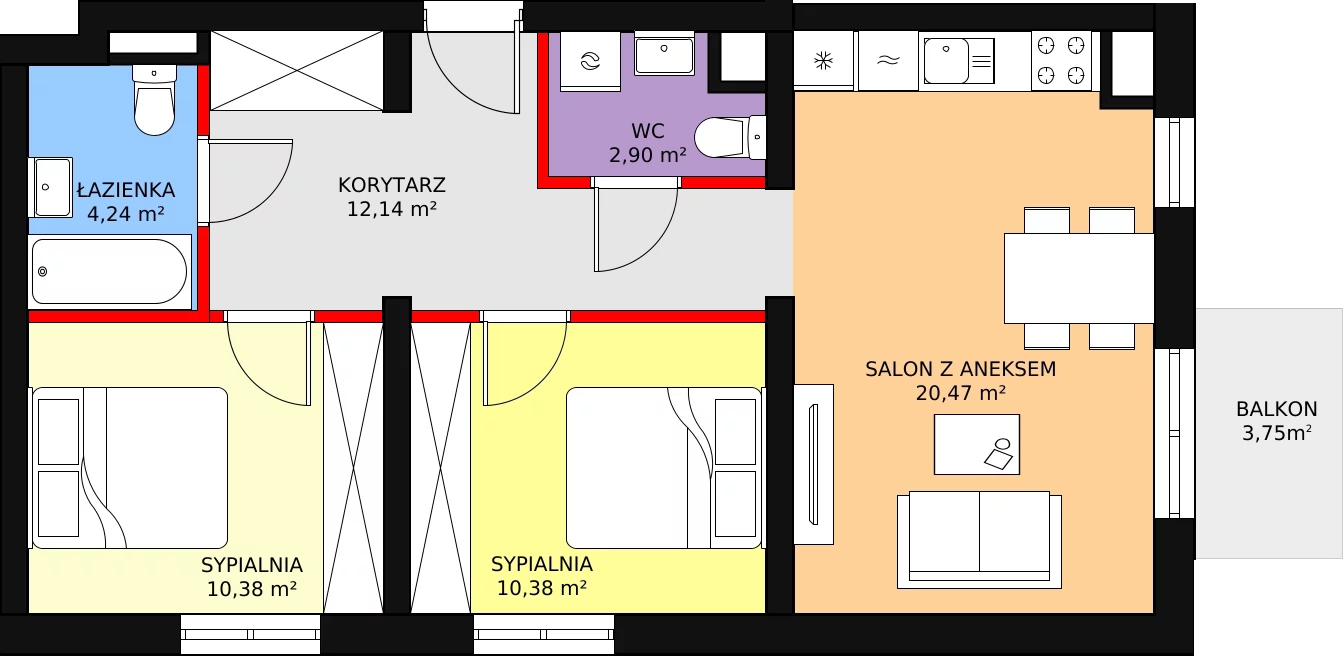 Mieszkanie 60,51 m², piętro 3, oferta nr B4/3/38, MONTANO, Polanica-Zdrój, al. Zwycięzców