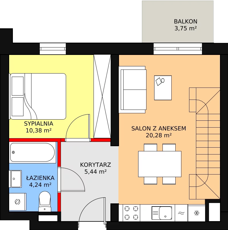 Mieszkanie 50,96 m², piętro 3, oferta nr B4/3/40, MONTANO, Polanica-Zdrój, al. Zwycięzców