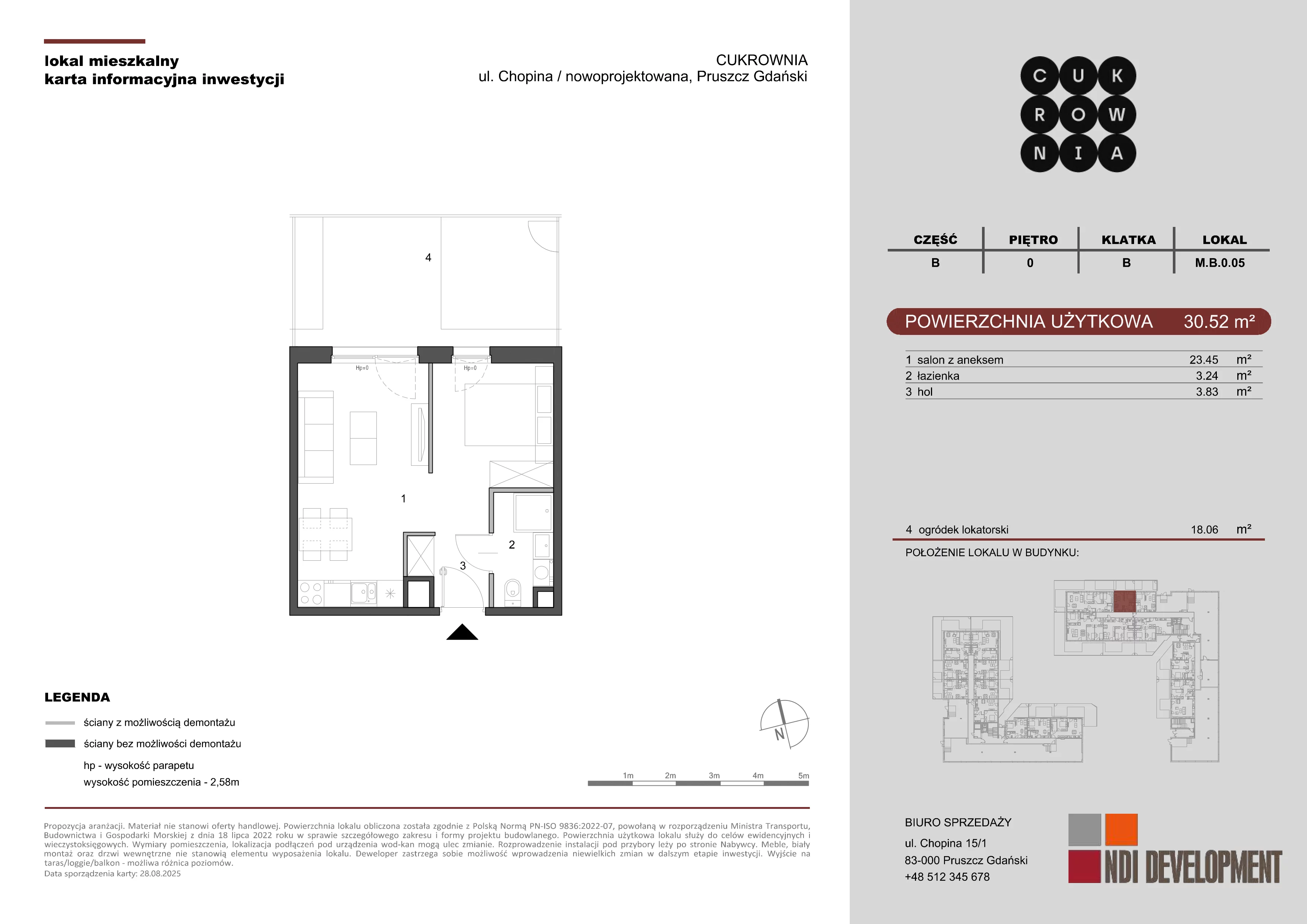 1 pokój, mieszkanie 30,52 m², parter, oferta nr M.B.0.005, Cukrownia, Pruszcz Gdański, ul. Chopina