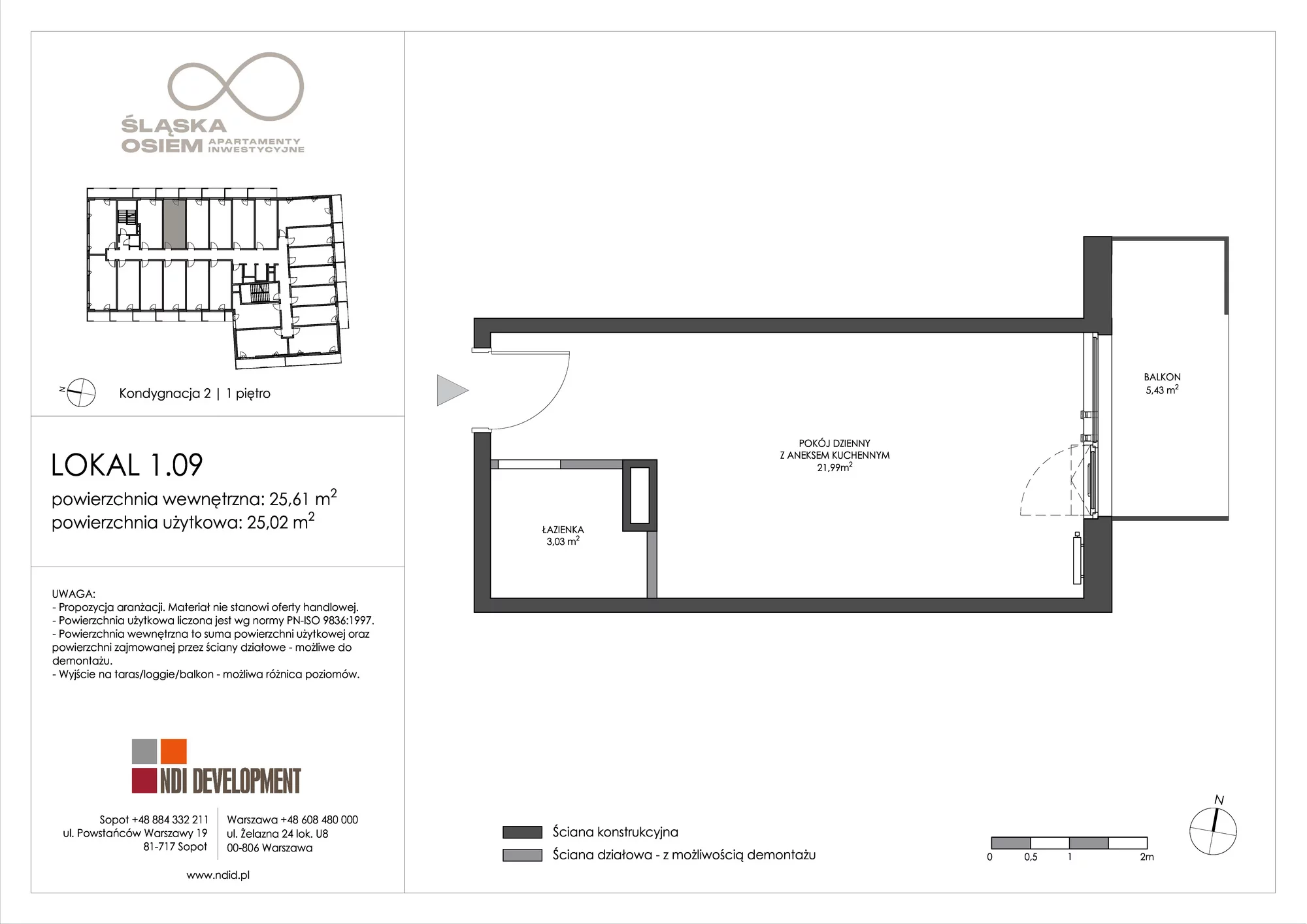Apartament inwestycyjny 25,61 m², piętro 1, oferta nr 1.09, Śląska Osiem, Gdańsk, Przymorze, ul. Śląska 8