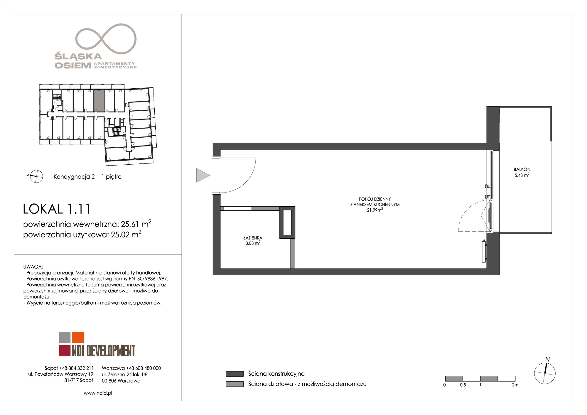 Apartament inwestycyjny 25,61 m², piętro 1, oferta nr 1.11, Śląska Osiem, Gdańsk, Przymorze, ul. Śląska 8