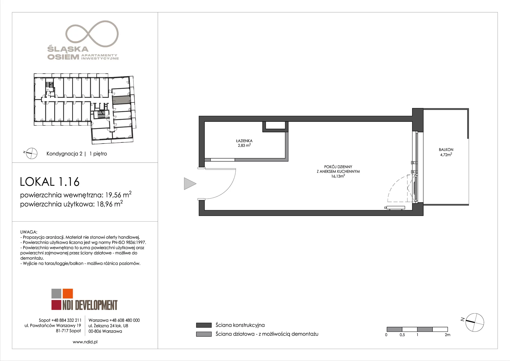 Apartament inwestycyjny 19,56 m², piętro 1, oferta nr 1.16, Śląska Osiem, Gdańsk, Przymorze, ul. Śląska 8