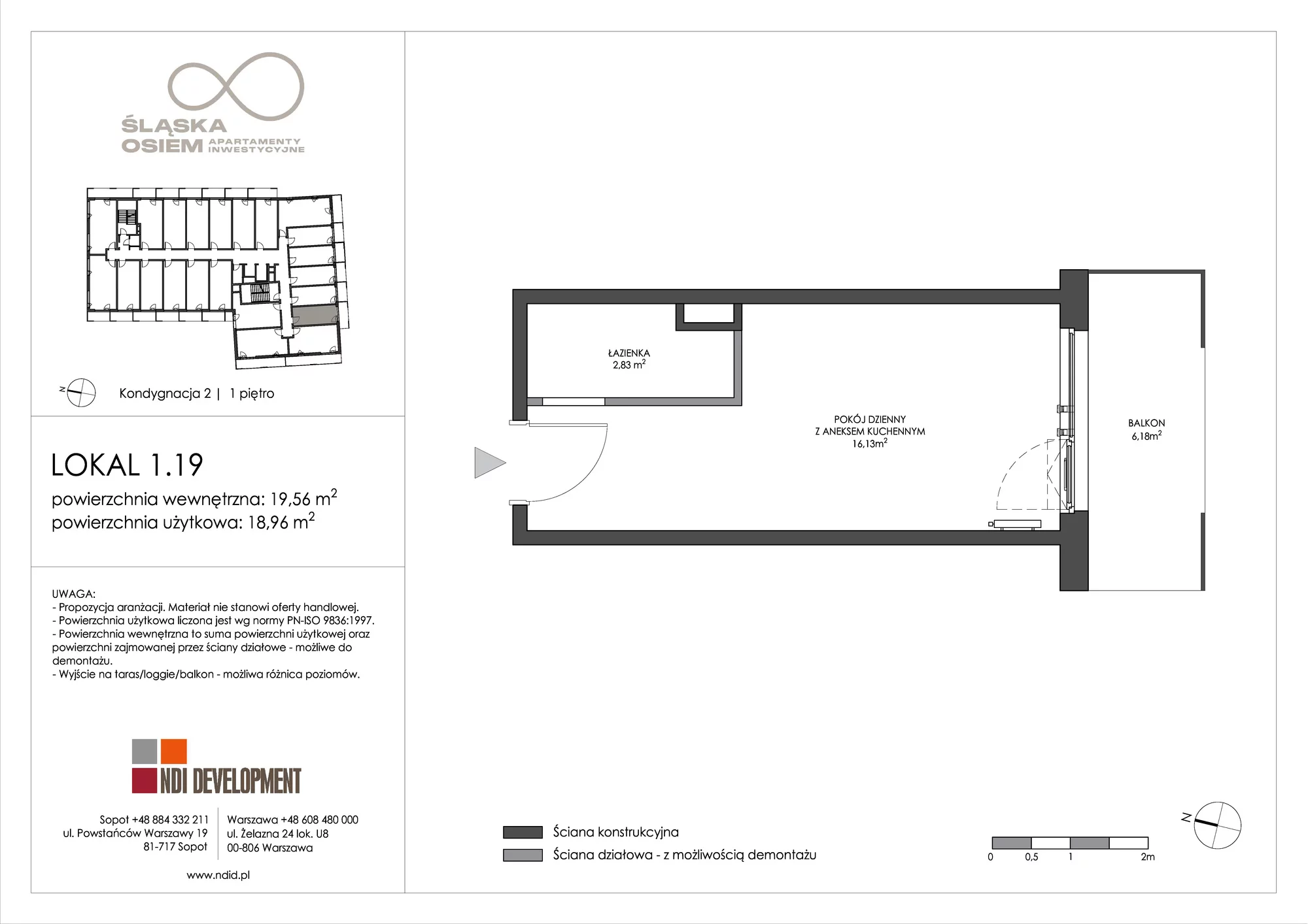 Apartament inwestycyjny 19,56 m², piętro 1, oferta nr 1.19, Śląska Osiem, Gdańsk, Przymorze, ul. Śląska 8