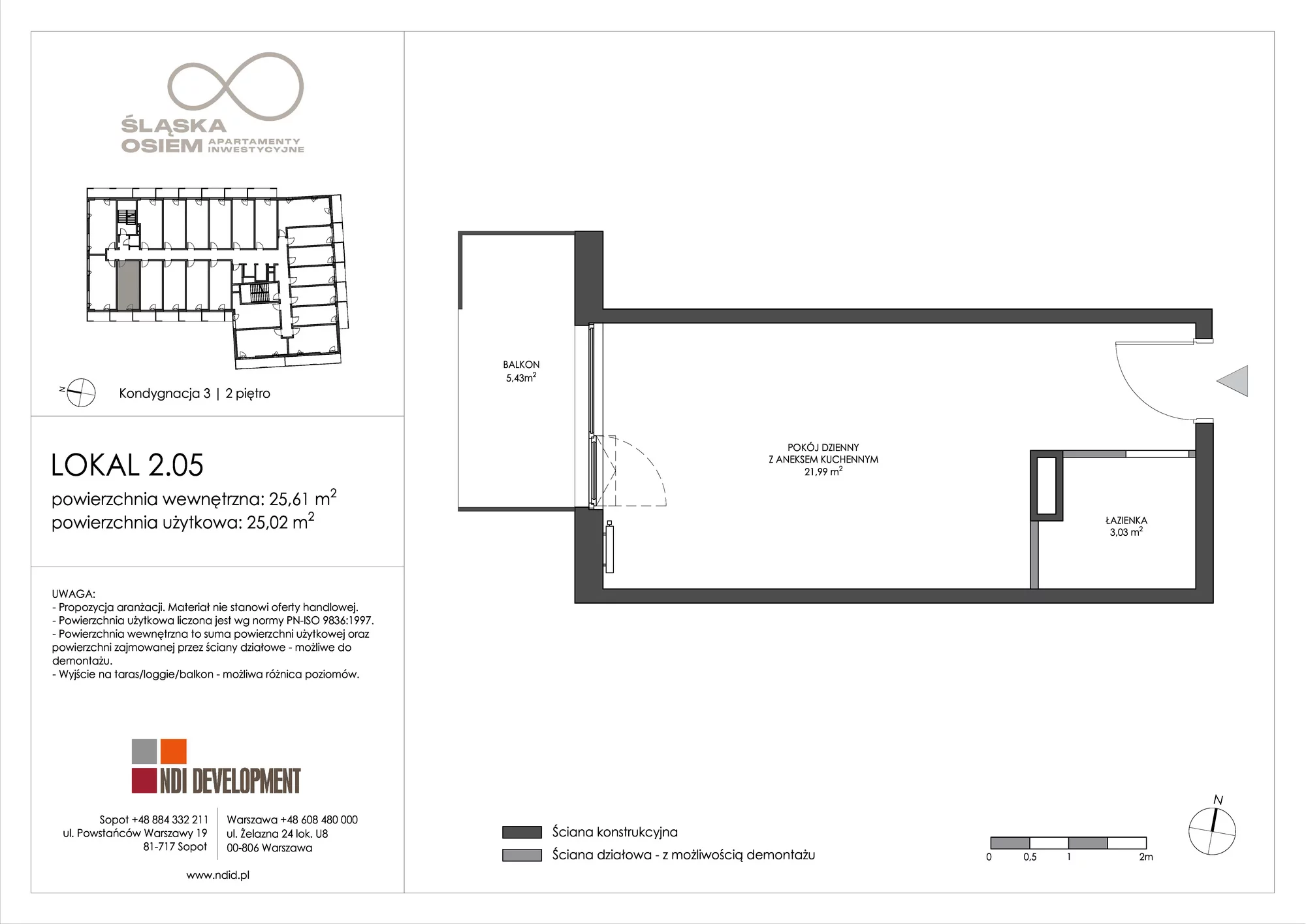 Apartament inwestycyjny 25,76 m², piętro 2, oferta nr 2.05, Śląska Osiem, Gdańsk, Przymorze, ul. Śląska 8