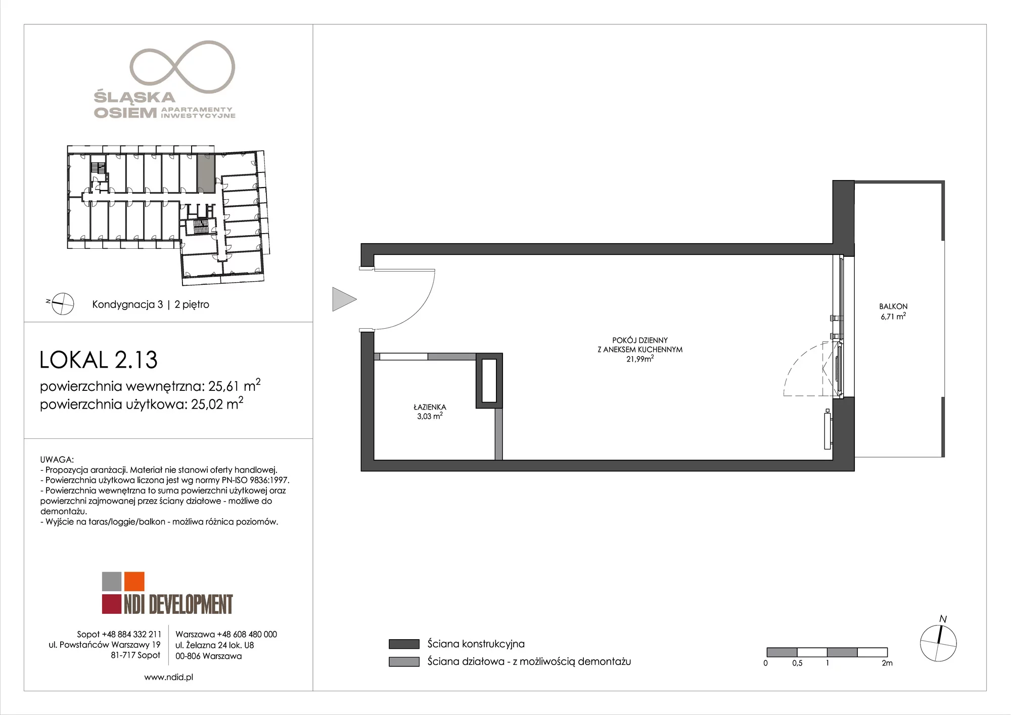 Apartament inwestycyjny 25,61 m², piętro 2, oferta nr 2.13, Śląska Osiem, Gdańsk, Przymorze, ul. Śląska 8