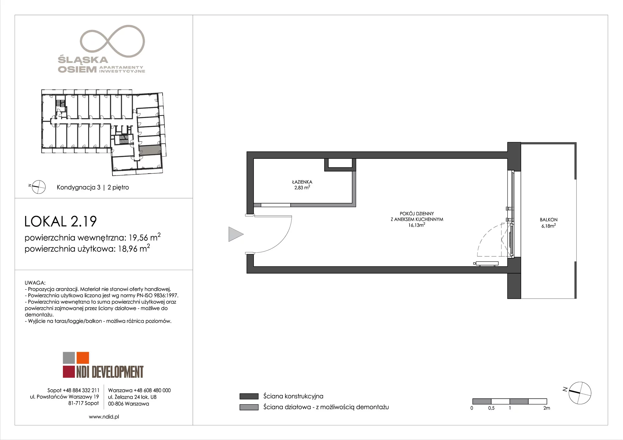 Apartament inwestycyjny 19,56 m², piętro 2, oferta nr 2.19, Śląska Osiem, Gdańsk, Przymorze, ul. Śląska 8