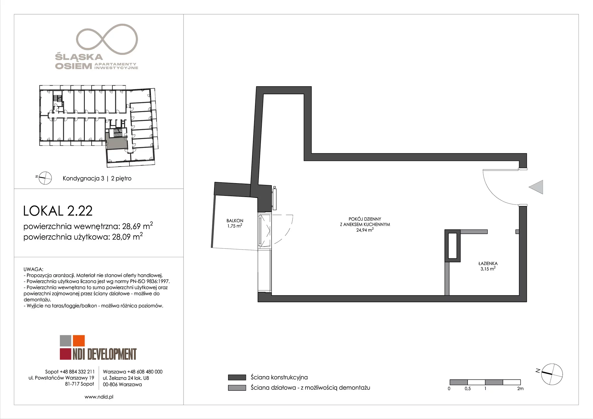 Apartament inwestycyjny 28,69 m², piętro 2, oferta nr 2.22, Śląska Osiem, Gdańsk, Przymorze, ul. Śląska 8