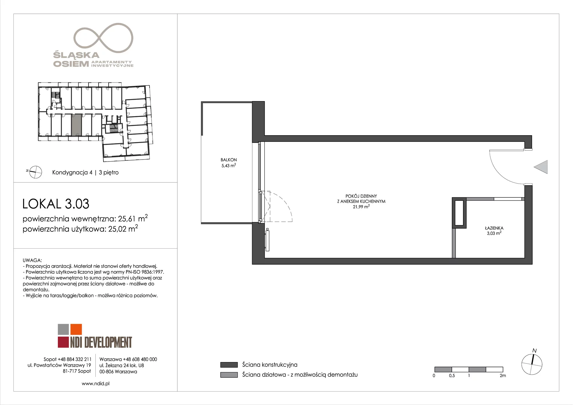 Apartament inwestycyjny 25,76 m², piętro 3, oferta nr 3.03, Śląska Osiem, Gdańsk, Przymorze, ul. Śląska 8