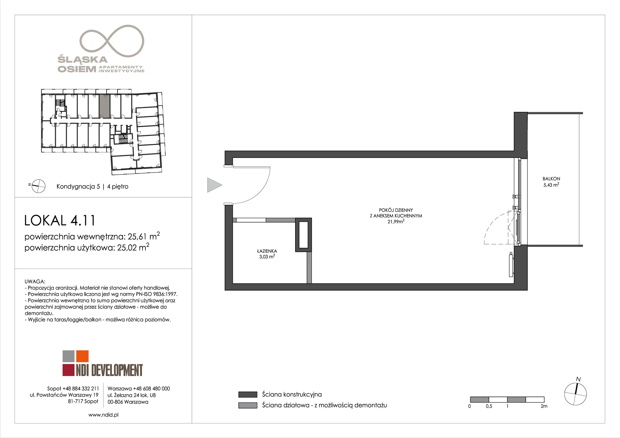 Apartament inwestycyjny 25,61 m², piętro 4, oferta nr 4.11, Śląska Osiem, Gdańsk, Przymorze, ul. Śląska 8