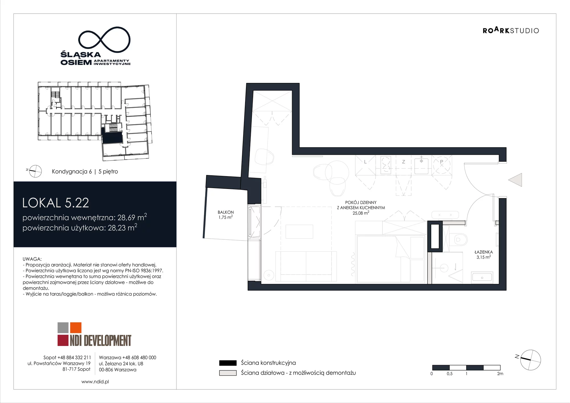 Apartament inwestycyjny 28,69 m², piętro 5, oferta nr 5.22, Śląska Osiem, Gdańsk, Przymorze, ul. Śląska 8