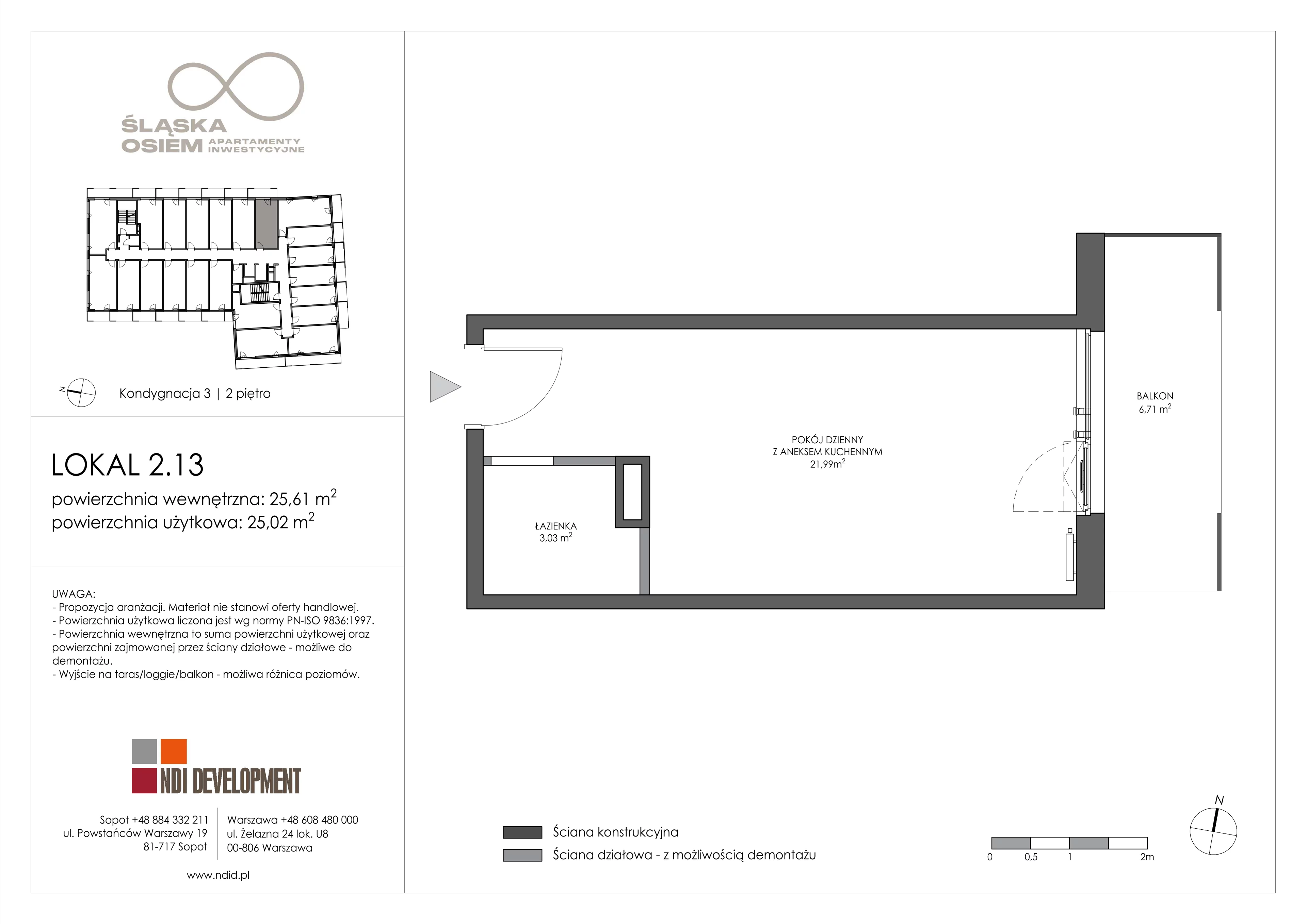 1 pokój, apartament inwestycyjny 25,61 m², piętro 2, oferta nr 2.13, Śląska Osiem, Gdańsk, Przymorze, ul. Śląska 8