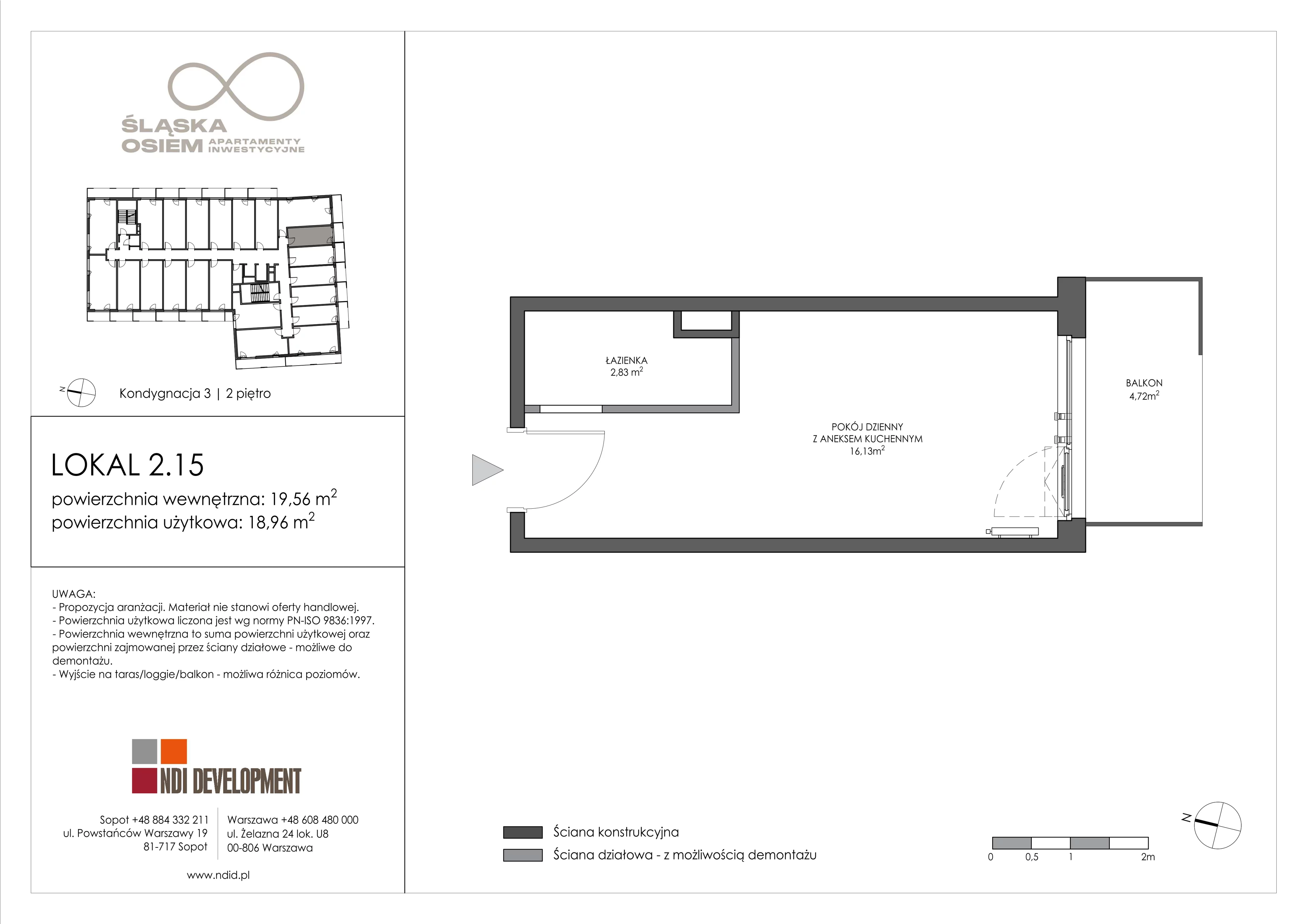 1 pokój, apartament inwestycyjny 19,56 m², piętro 2, oferta nr 2.15, Śląska Osiem, Gdańsk, Przymorze, ul. Śląska 8