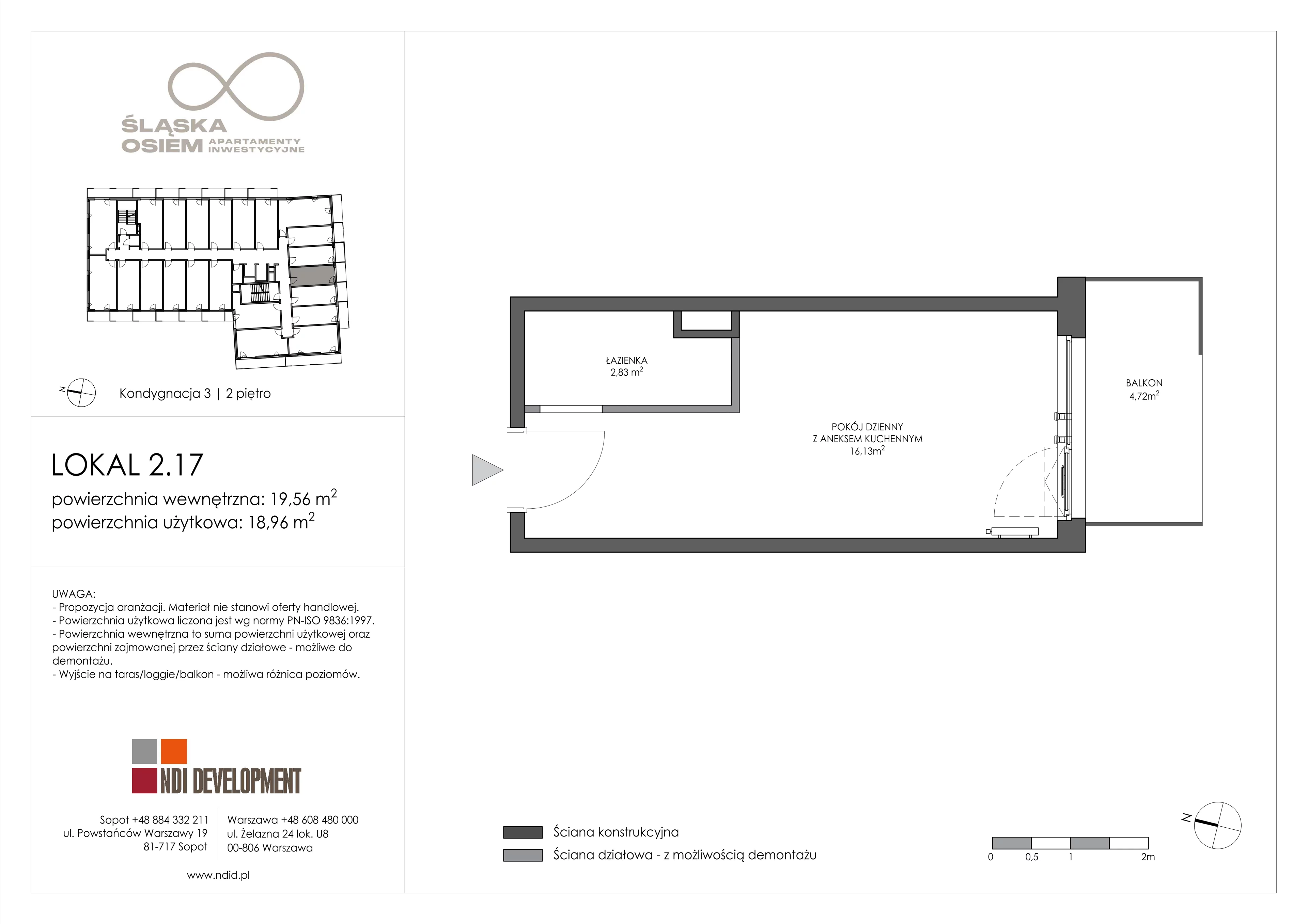 1 pokój, apartament inwestycyjny 19,56 m², piętro 2, oferta nr 2.17, Śląska Osiem, Gdańsk, Przymorze, ul. Śląska 8