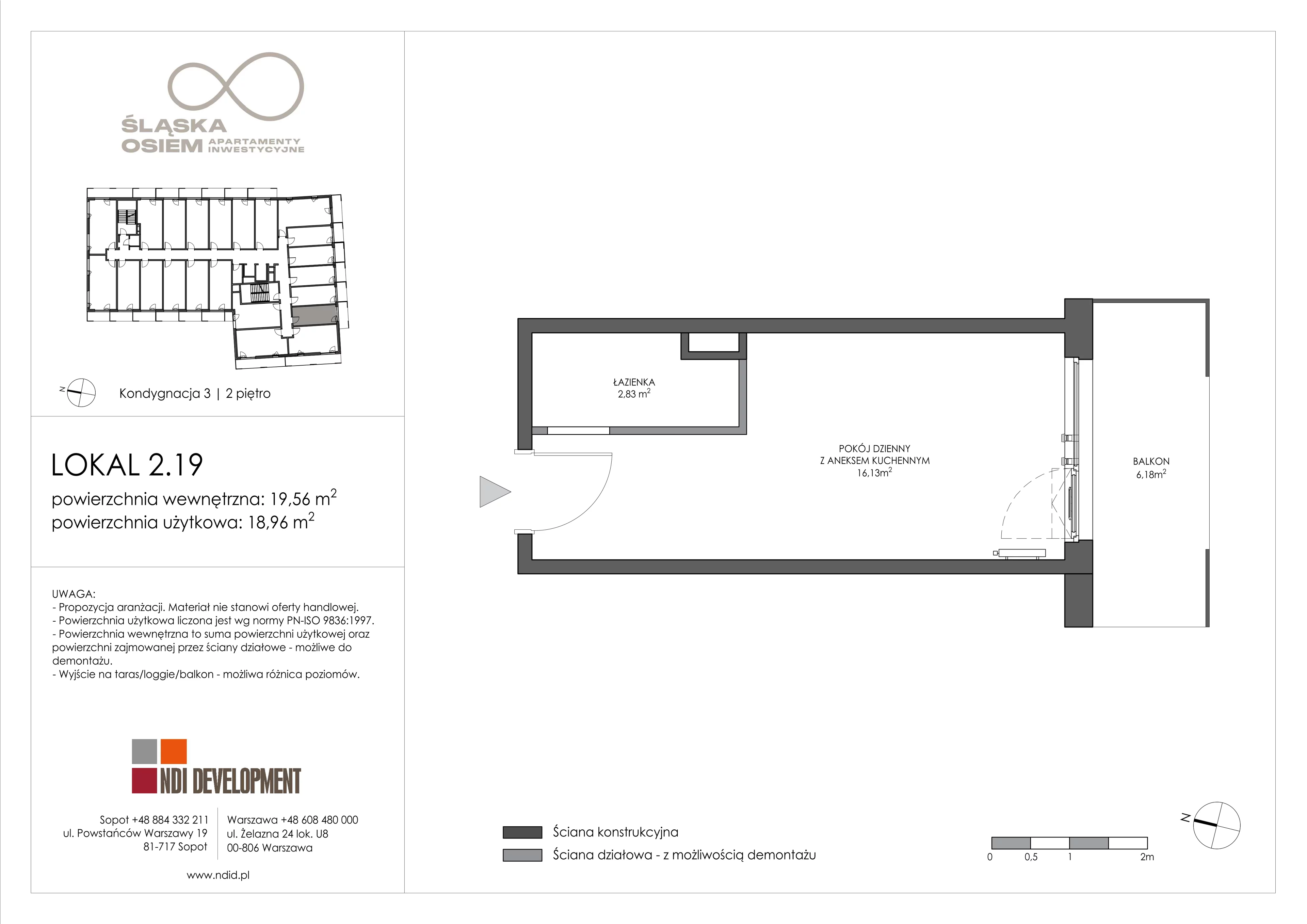 1 pokój, apartament inwestycyjny 19,56 m², piętro 2, oferta nr 2.19, Śląska Osiem, Gdańsk, Przymorze, ul. Śląska 8