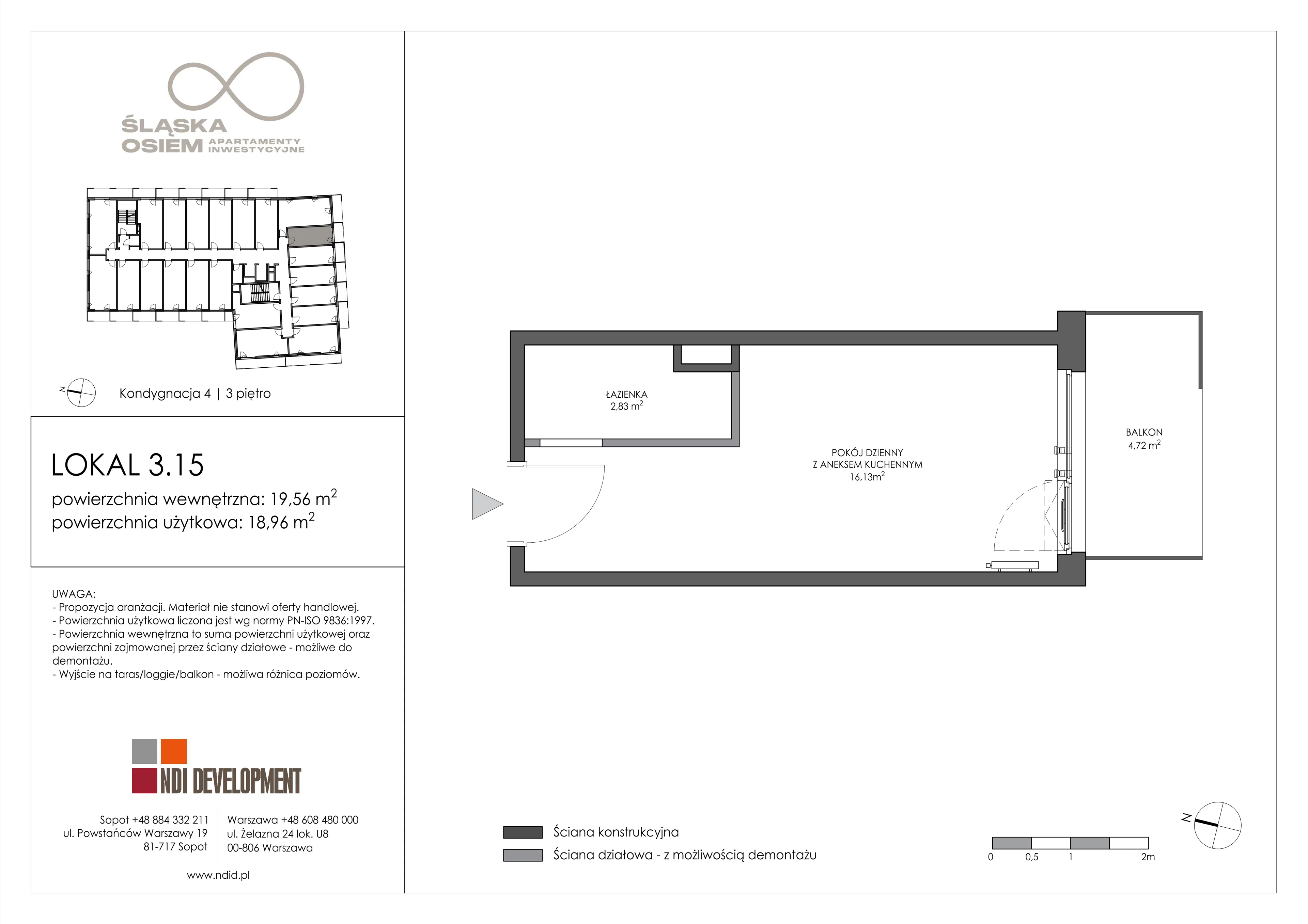 1 pokój, apartament inwestycyjny 19,56 m², piętro 3, oferta nr 3.15, Śląska Osiem, Gdańsk, Przymorze, ul. Śląska 8
