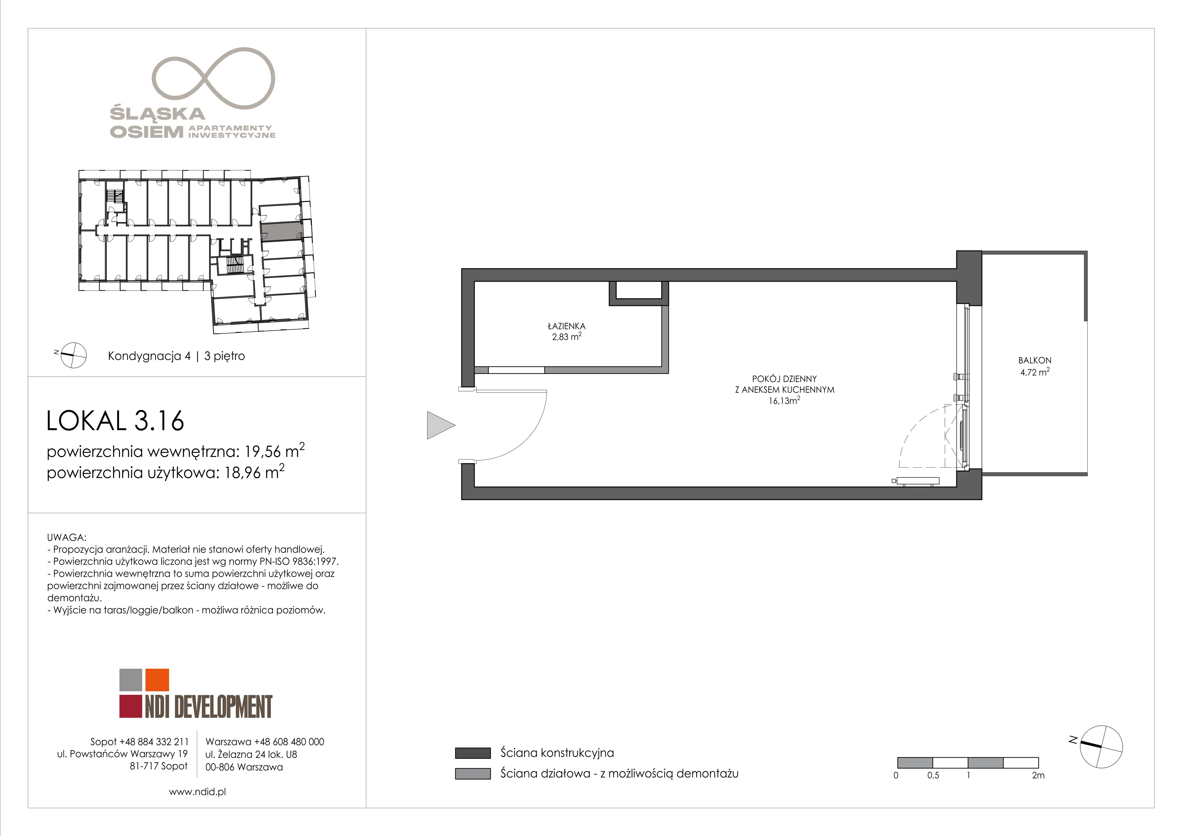 1 pokój, apartament inwestycyjny 19,56 m², piętro 3, oferta nr 3.16, Śląska Osiem, Gdańsk, Przymorze, ul. Śląska 8