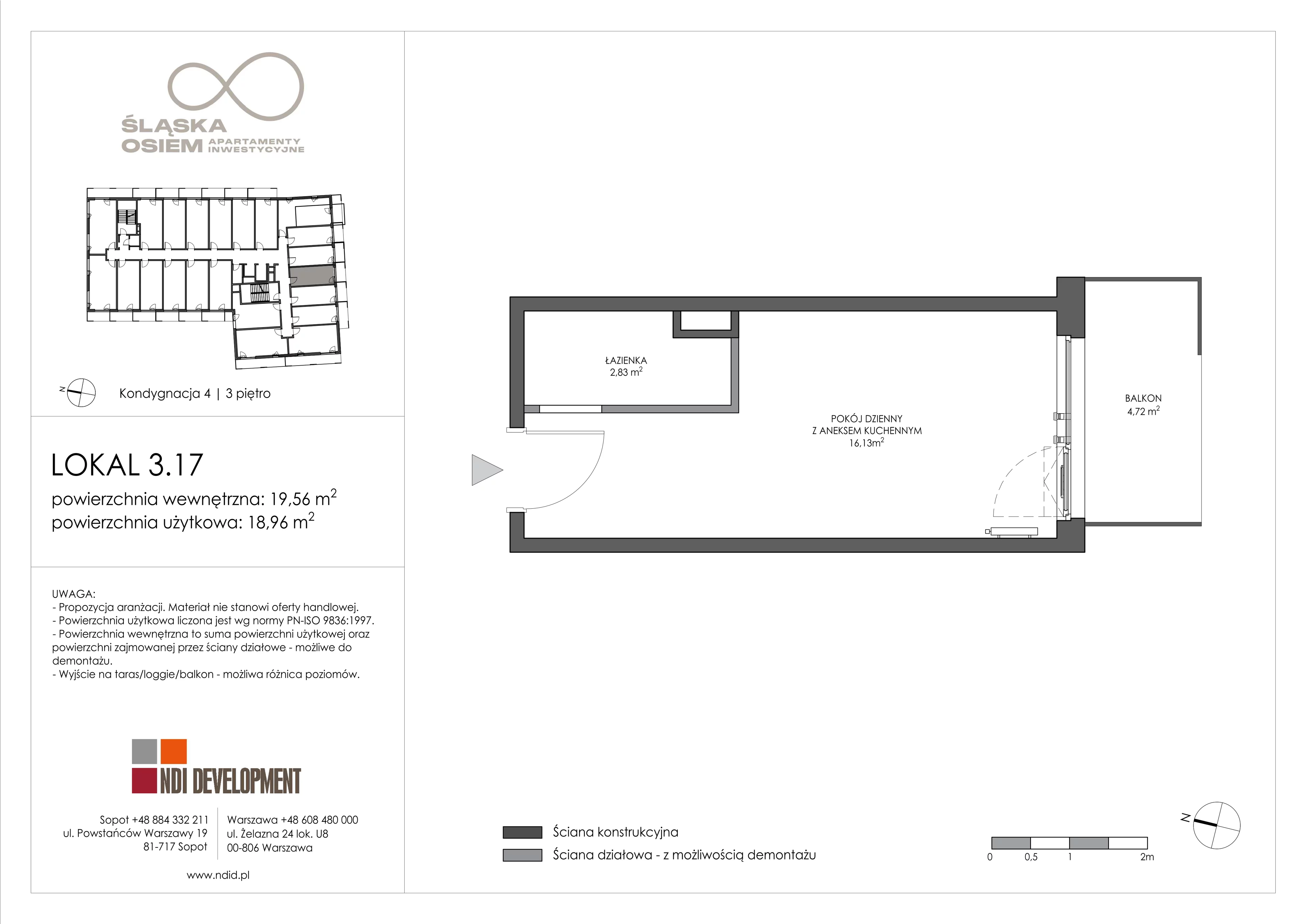 1 pokój, apartament inwestycyjny 19,56 m², piętro 3, oferta nr 3.17, Śląska Osiem, Gdańsk, Przymorze, ul. Śląska 8