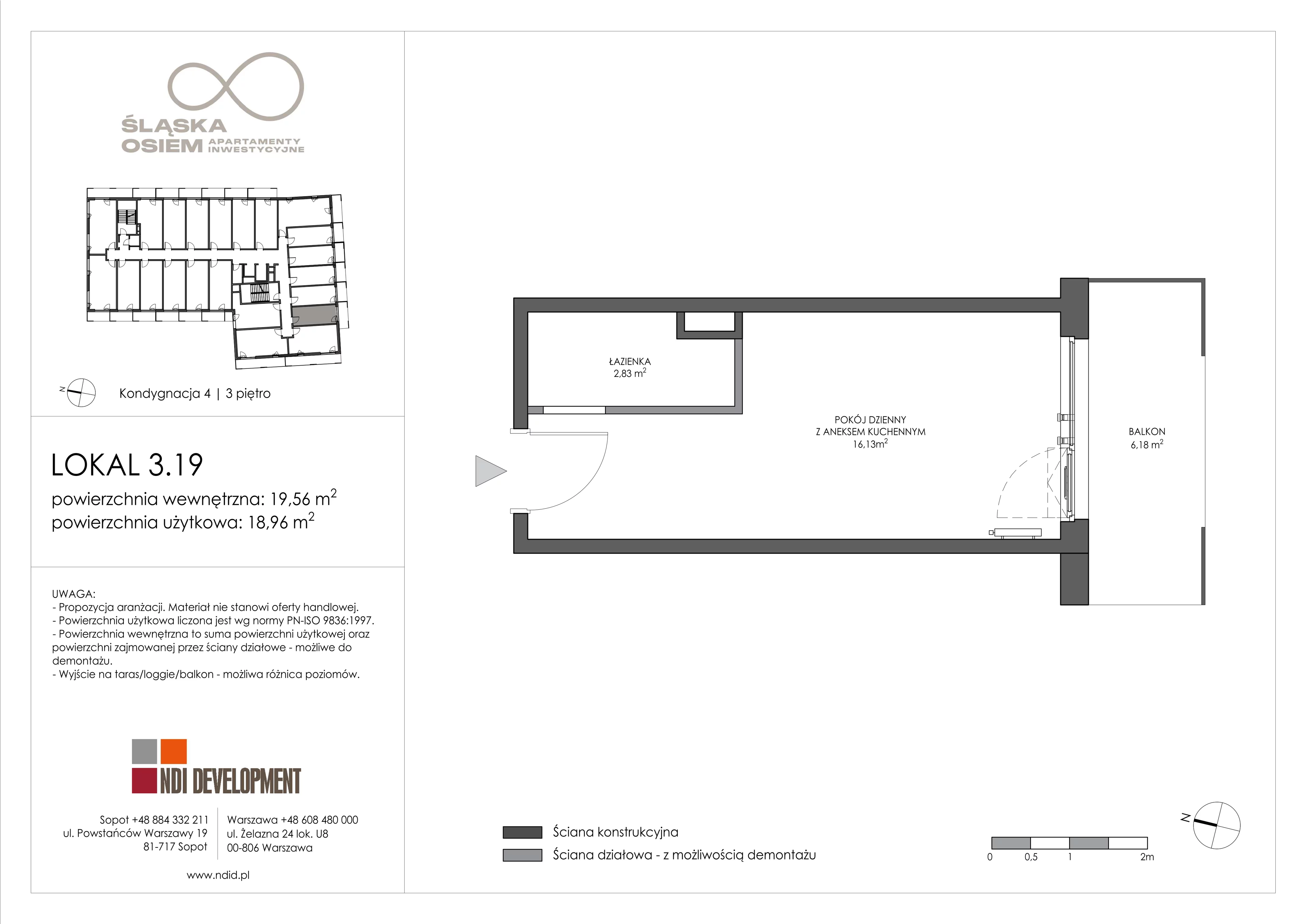 1 pokój, apartament inwestycyjny 19,56 m², piętro 3, oferta nr 3.19, Śląska Osiem, Gdańsk, Przymorze, ul. Śląska 8