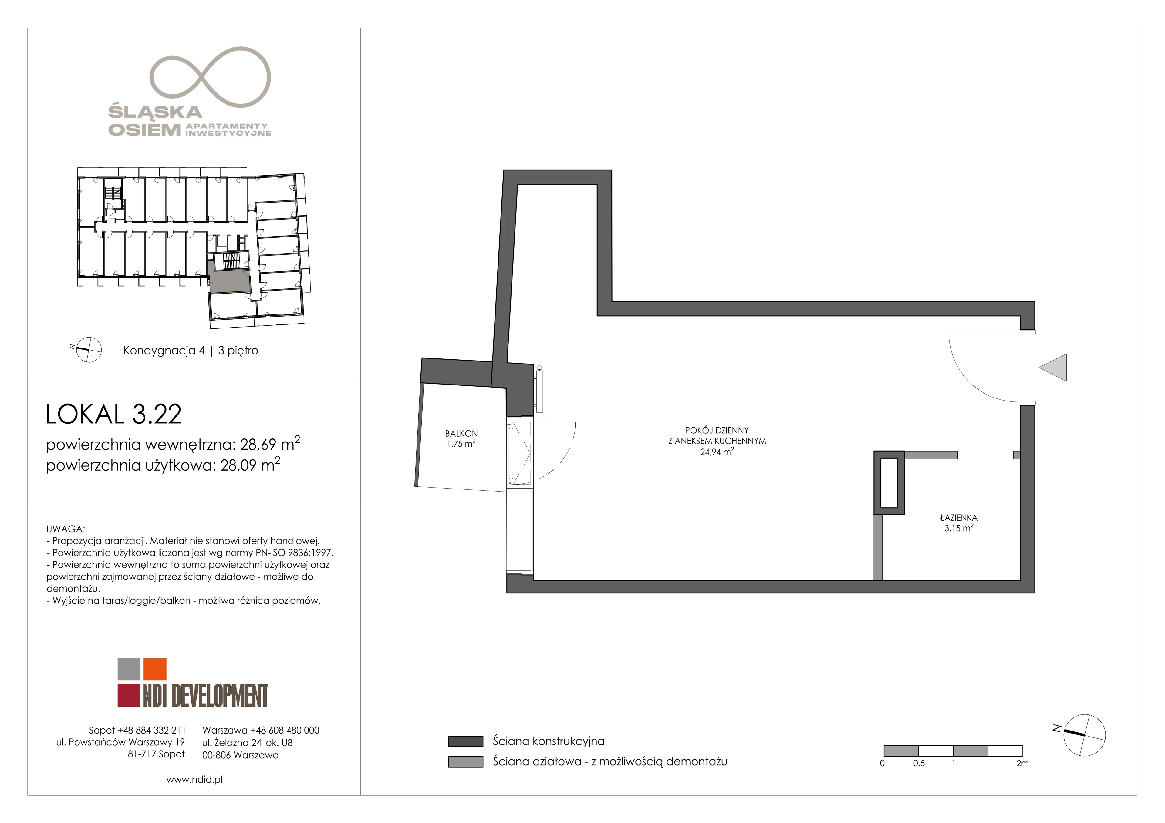 1 pokój, apartament inwestycyjny 28,69 m², piętro 3, oferta nr 3.22, Śląska Osiem, Gdańsk, Przymorze, ul. Śląska 8
