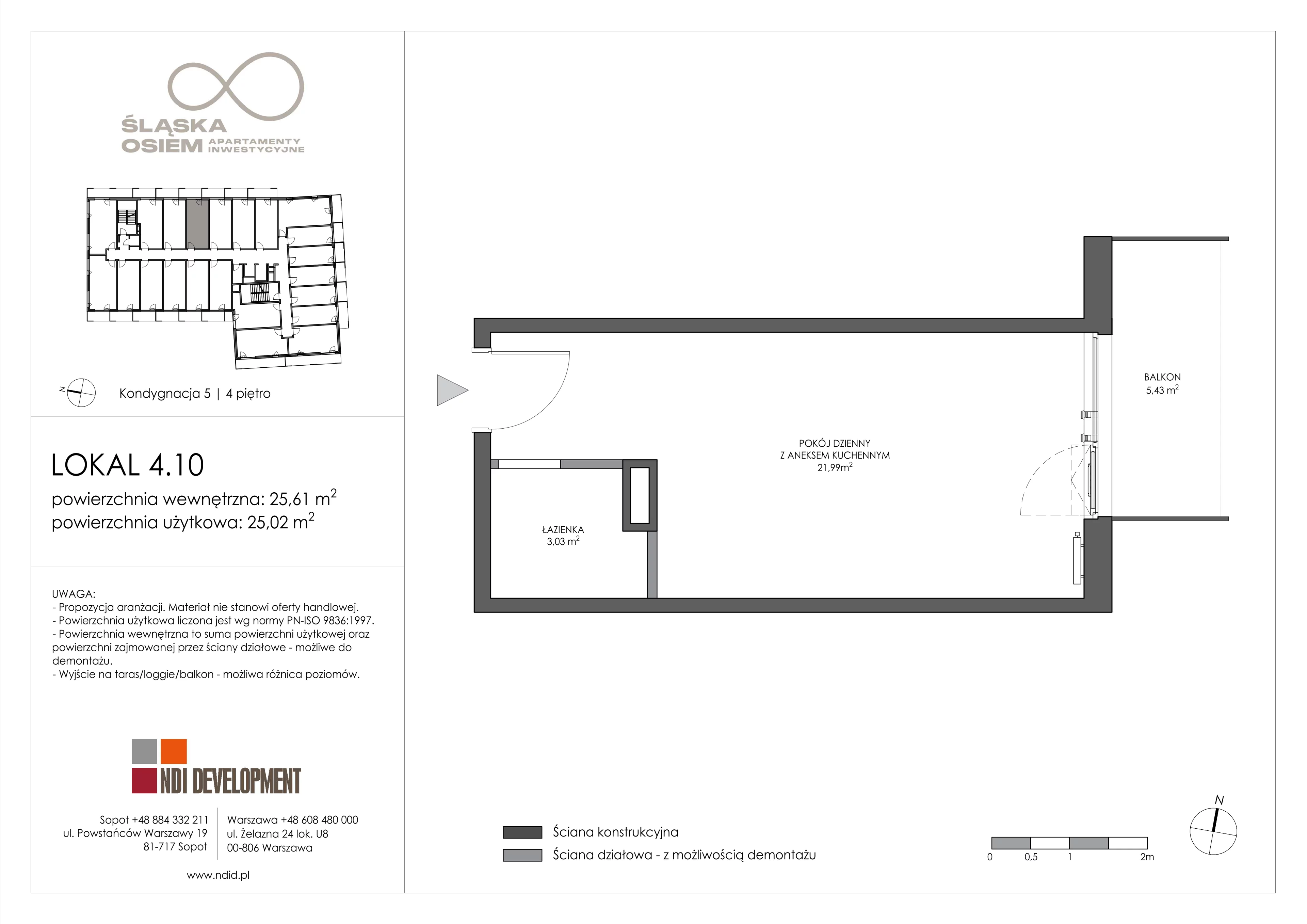 1 pokój, apartament inwestycyjny 25,61 m², piętro 4, oferta nr 4.10, Śląska Osiem, Gdańsk, Przymorze, ul. Śląska 8