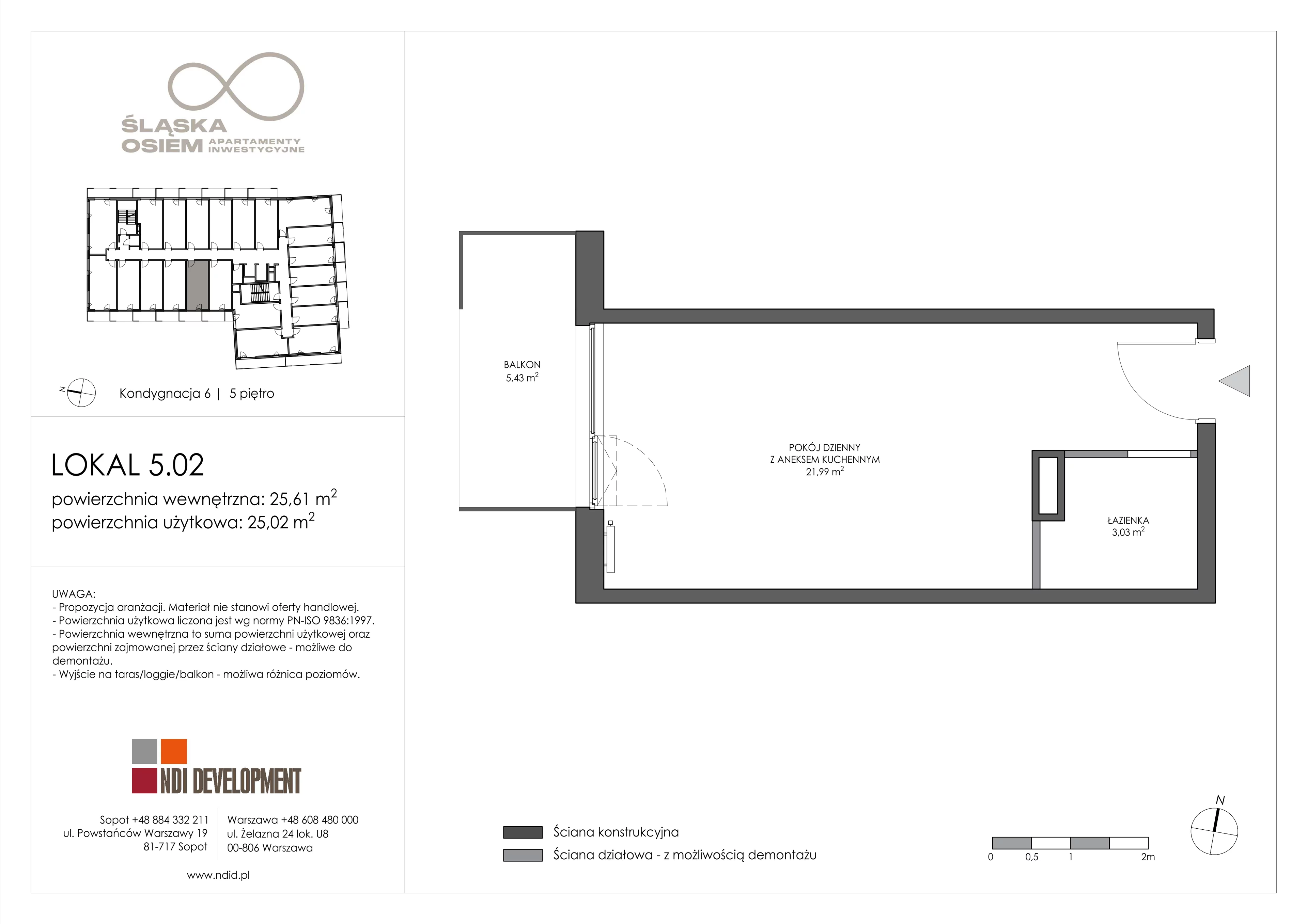 1 pokój, apartament inwestycyjny 25,76 m², piętro 5, oferta nr 5.02, Śląska Osiem, Gdańsk, Przymorze, ul. Śląska 8