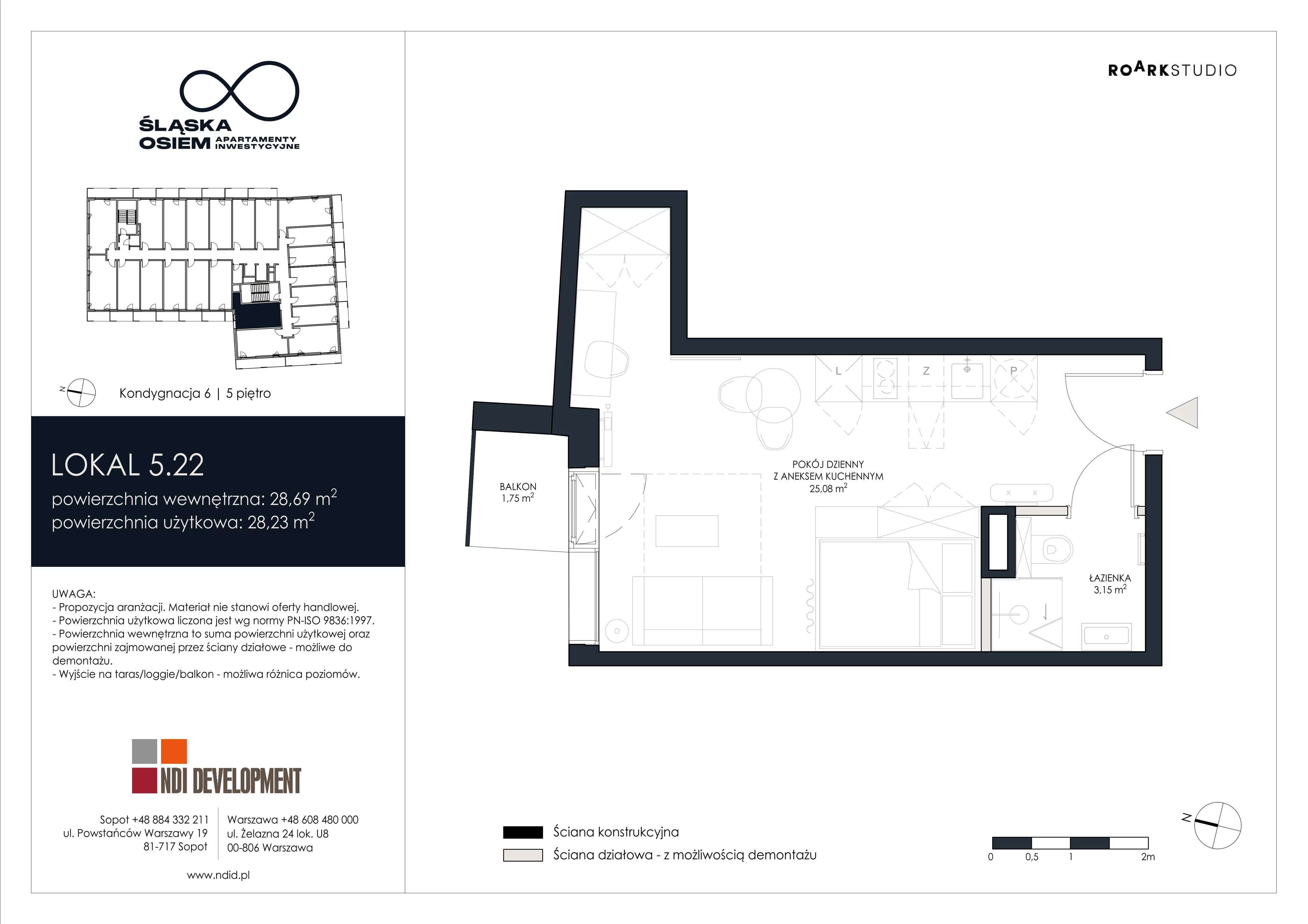 1 pokój, apartament inwestycyjny 28,69 m², piętro 5, oferta nr 5.22, Śląska Osiem, Gdańsk, Przymorze, ul. Śląska 8