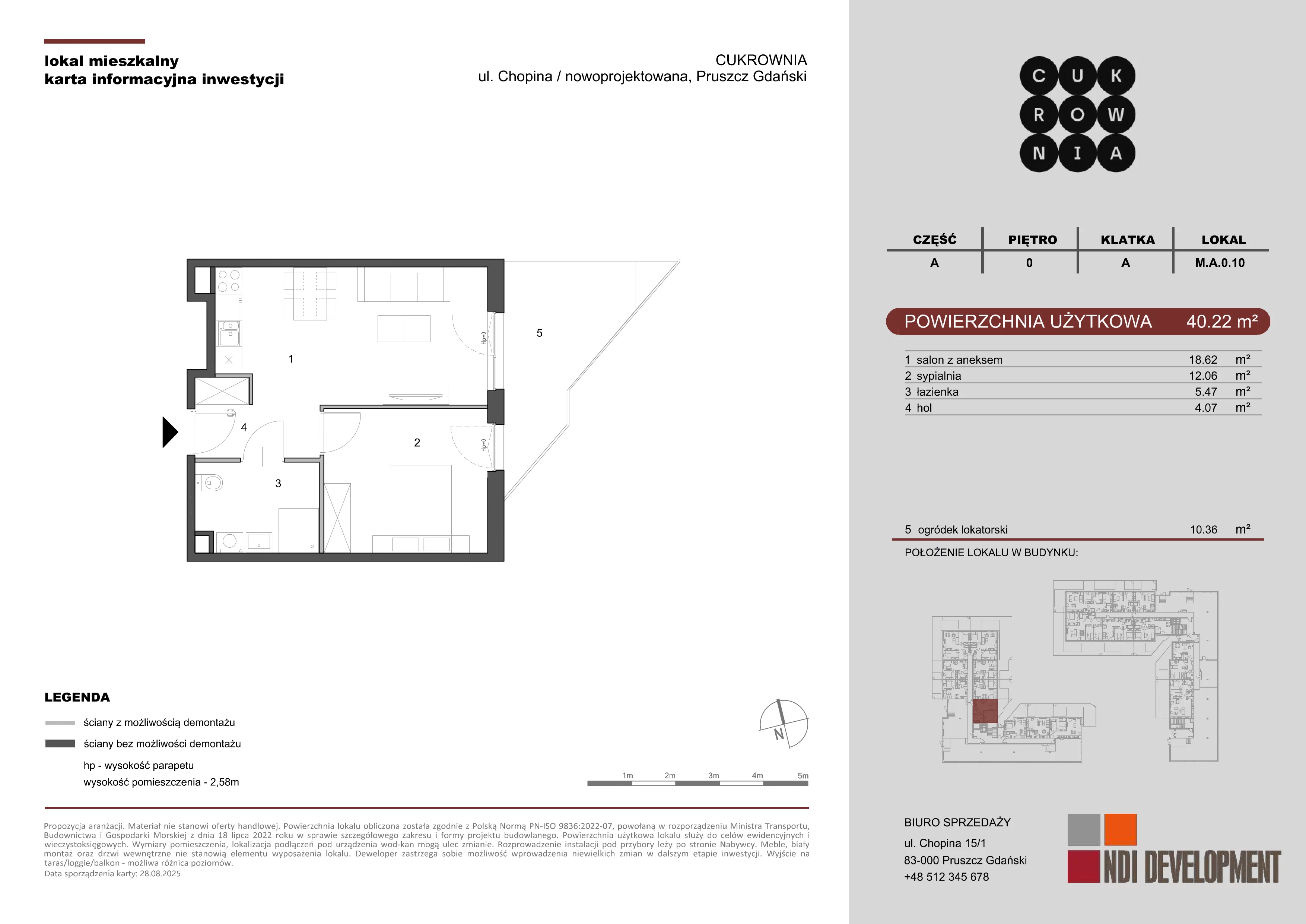2 pokoje, mieszkanie 40,22 m², parter, oferta nr M.A.0.010, Cukrownia, Pruszcz Gdański, ul. Chopina