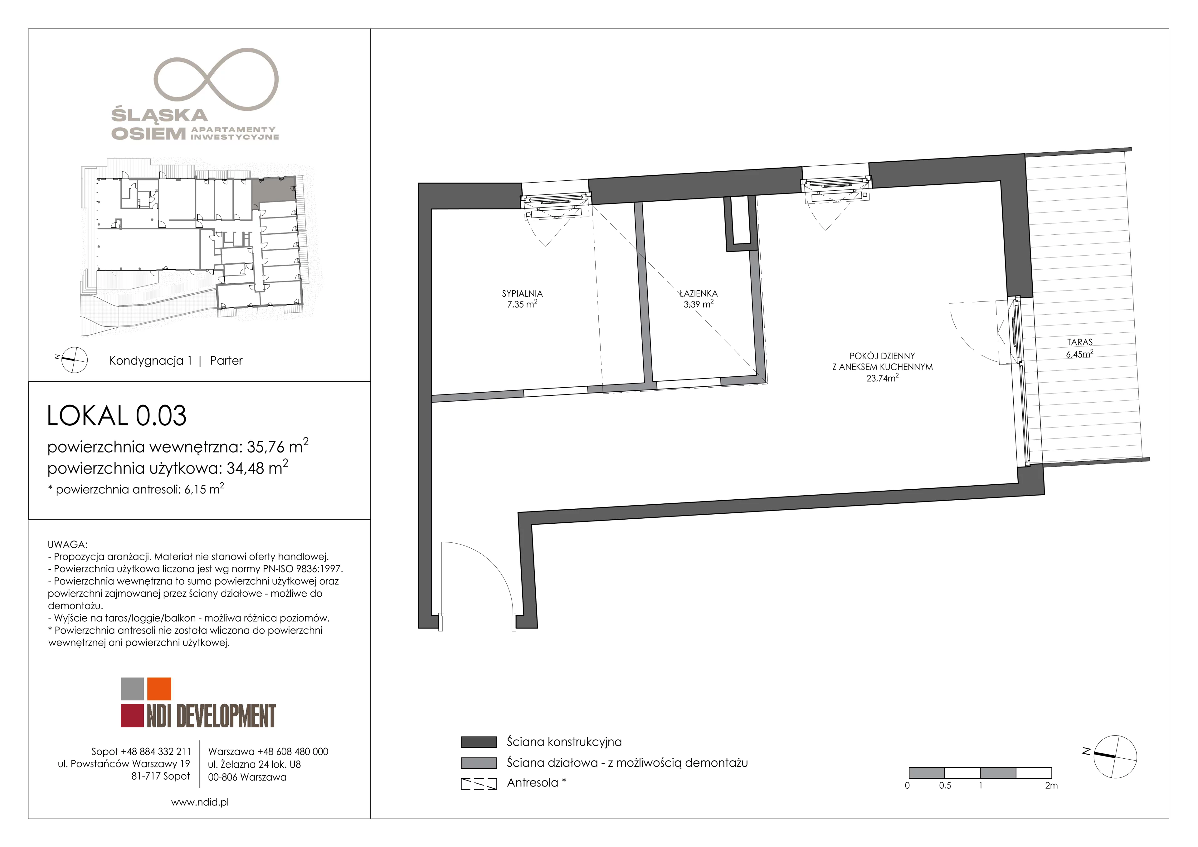2 pokoje, apartament inwestycyjny 35,76 m², parter, oferta nr 0.03, Śląska Osiem, Gdańsk, Przymorze, ul. Śląska 8
