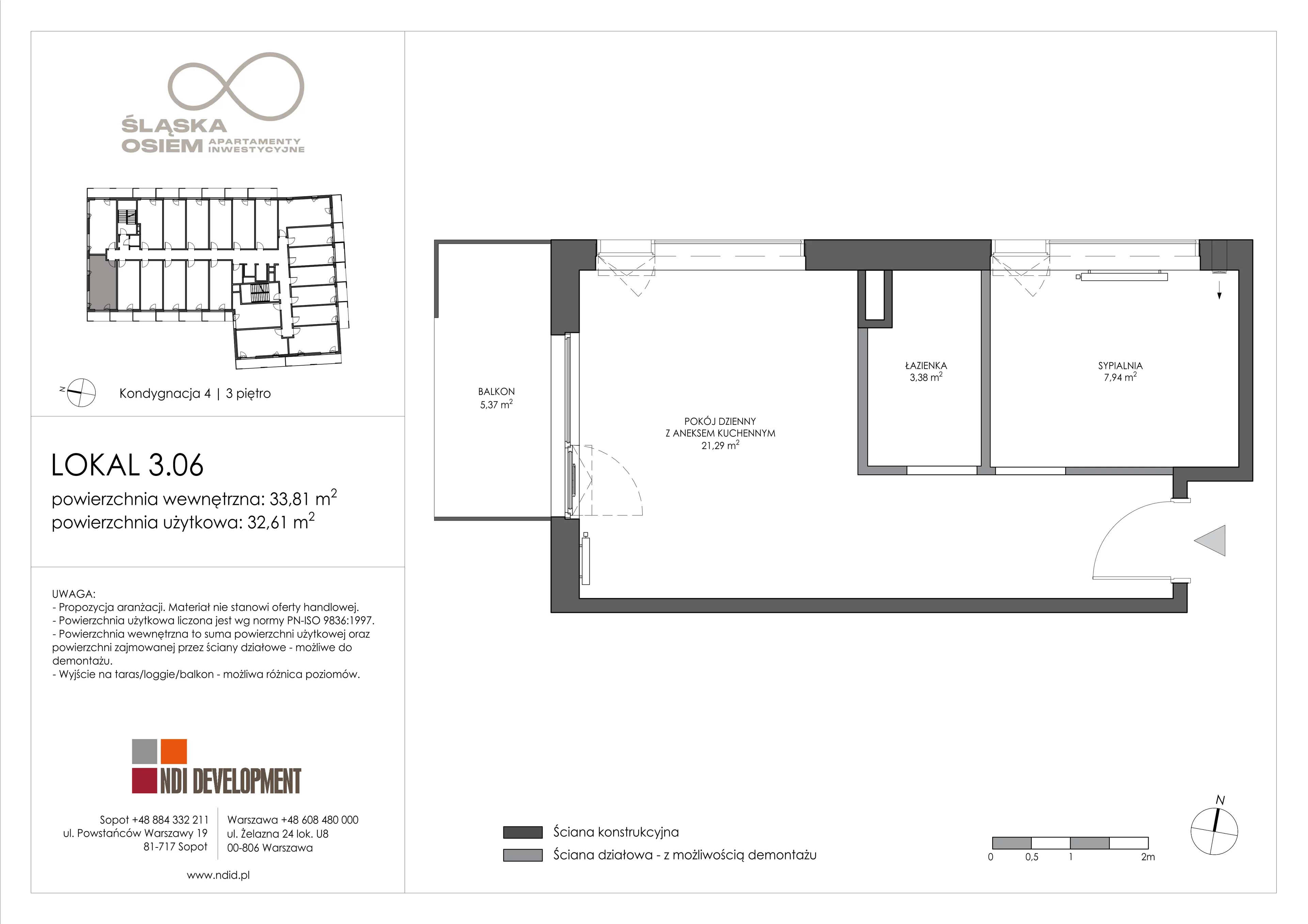 2 pokoje, apartament inwestycyjny 33,81 m², piętro 3, oferta nr 3.06, Śląska Osiem, Gdańsk, Przymorze, ul. Śląska 8