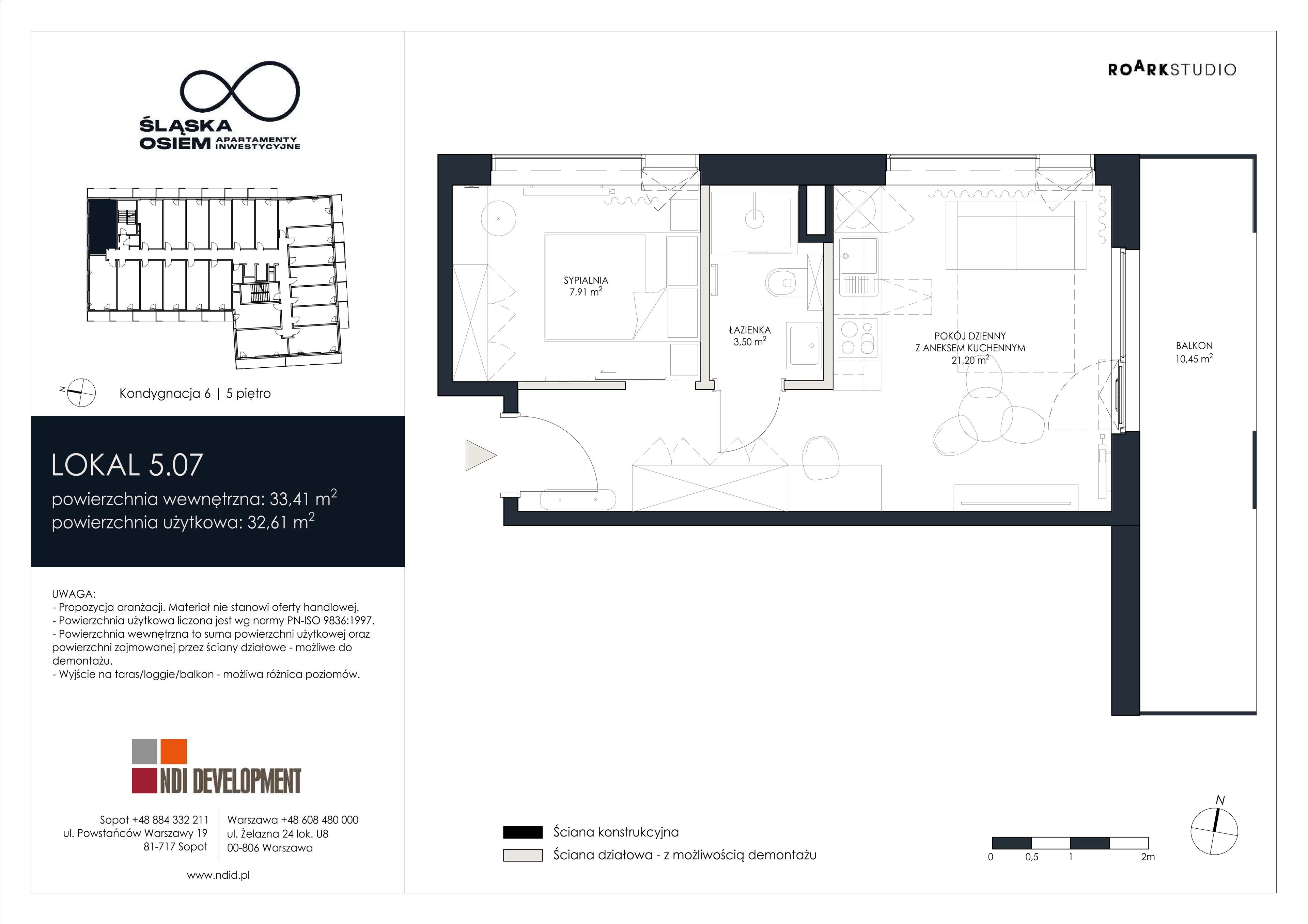 2 pokoje, apartament inwestycyjny 33,41 m², piętro 5, oferta nr 5.07, Śląska Osiem, Gdańsk, Przymorze, ul. Śląska 8