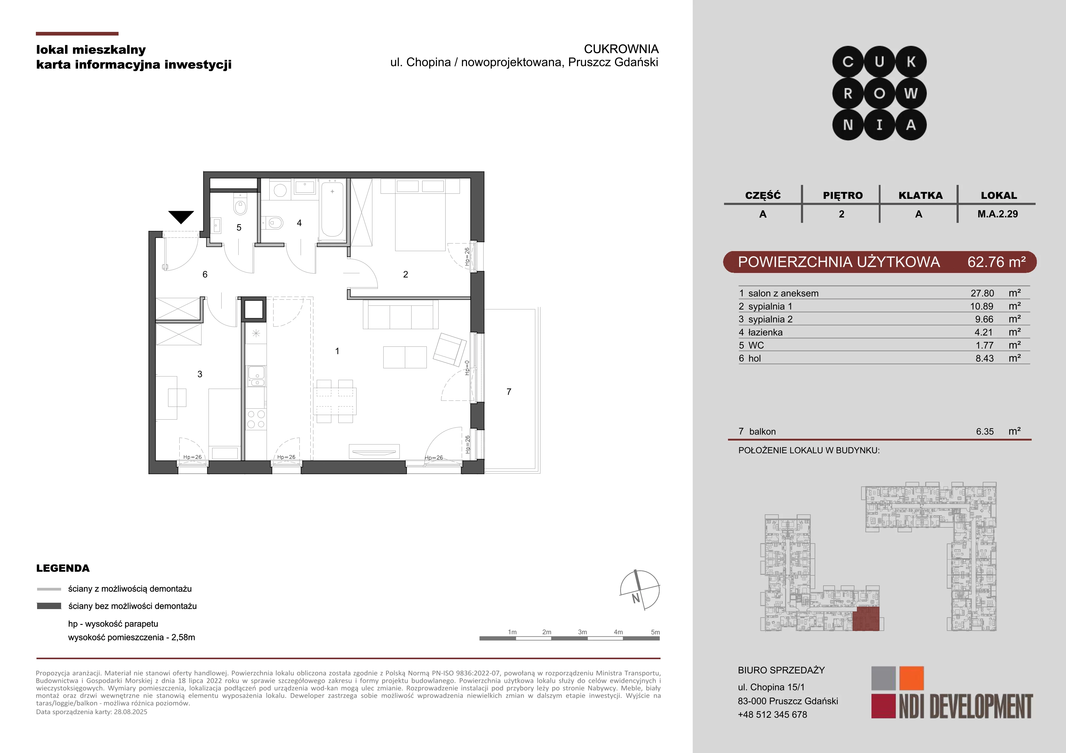 3 pokoje, mieszkanie 62,76 m², piętro 2, oferta nr M.A.2.029, Cukrownia, Pruszcz Gdański, ul. Chopina