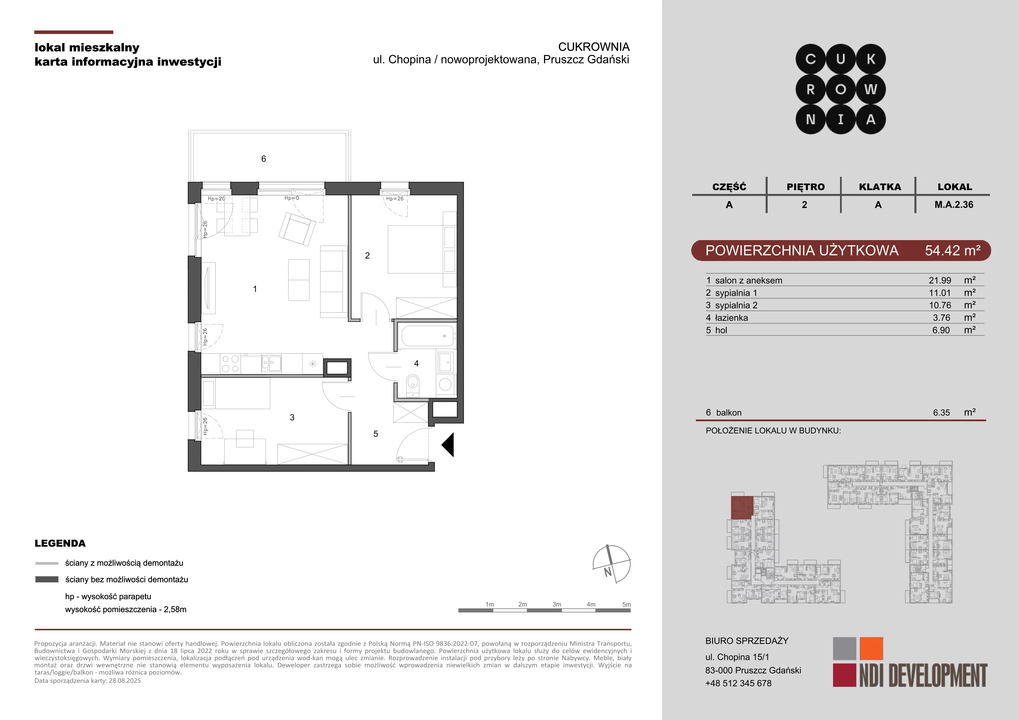 3 pokoje, mieszkanie 54,42 m², piętro 2, oferta nr M.A.2.036, Cukrownia, Pruszcz Gdański, ul. Chopina