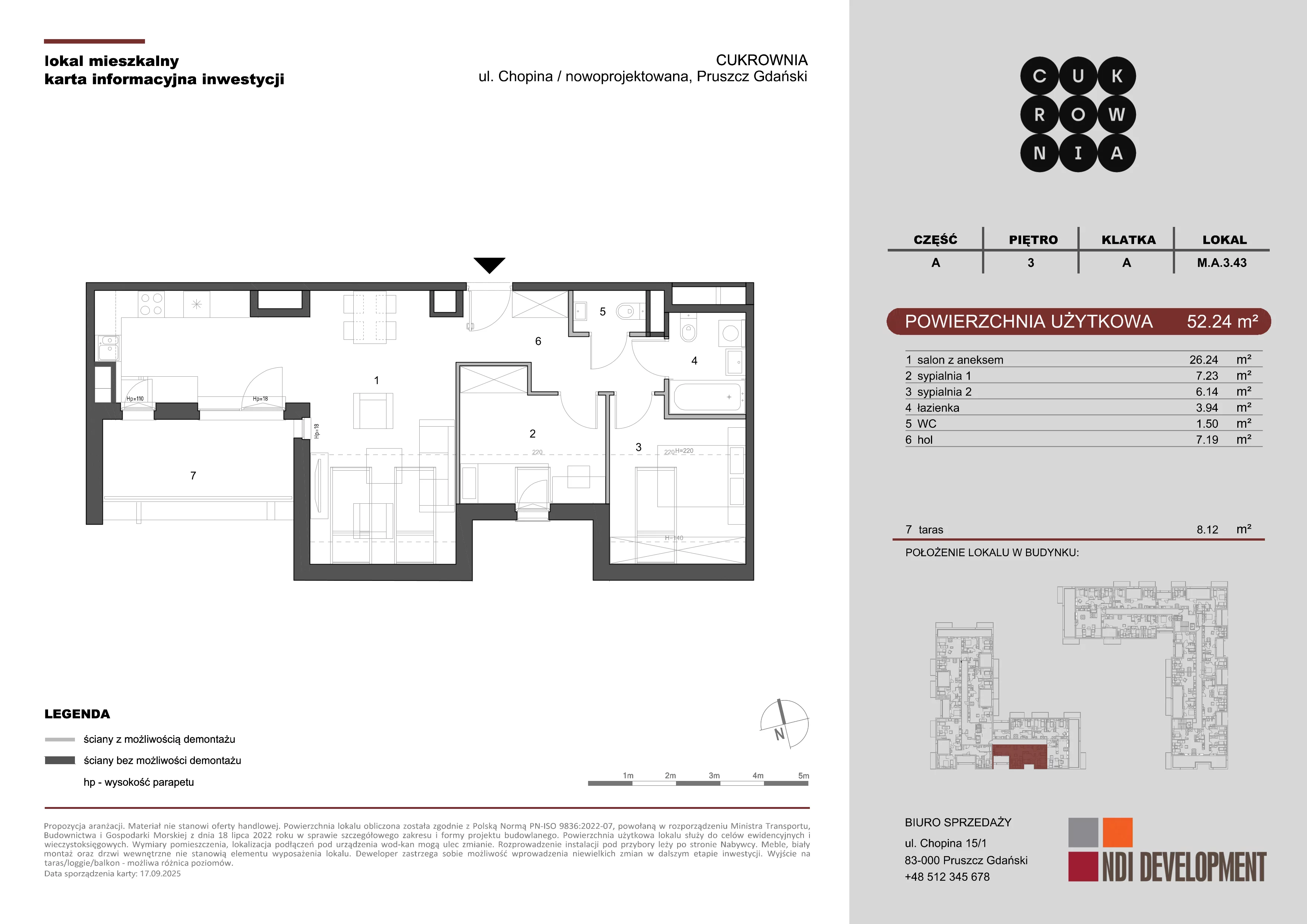 3 pokoje, mieszkanie 52,24 m², piętro 3, oferta nr M.A.3.043, Cukrownia, Pruszcz Gdański, ul. Chopina